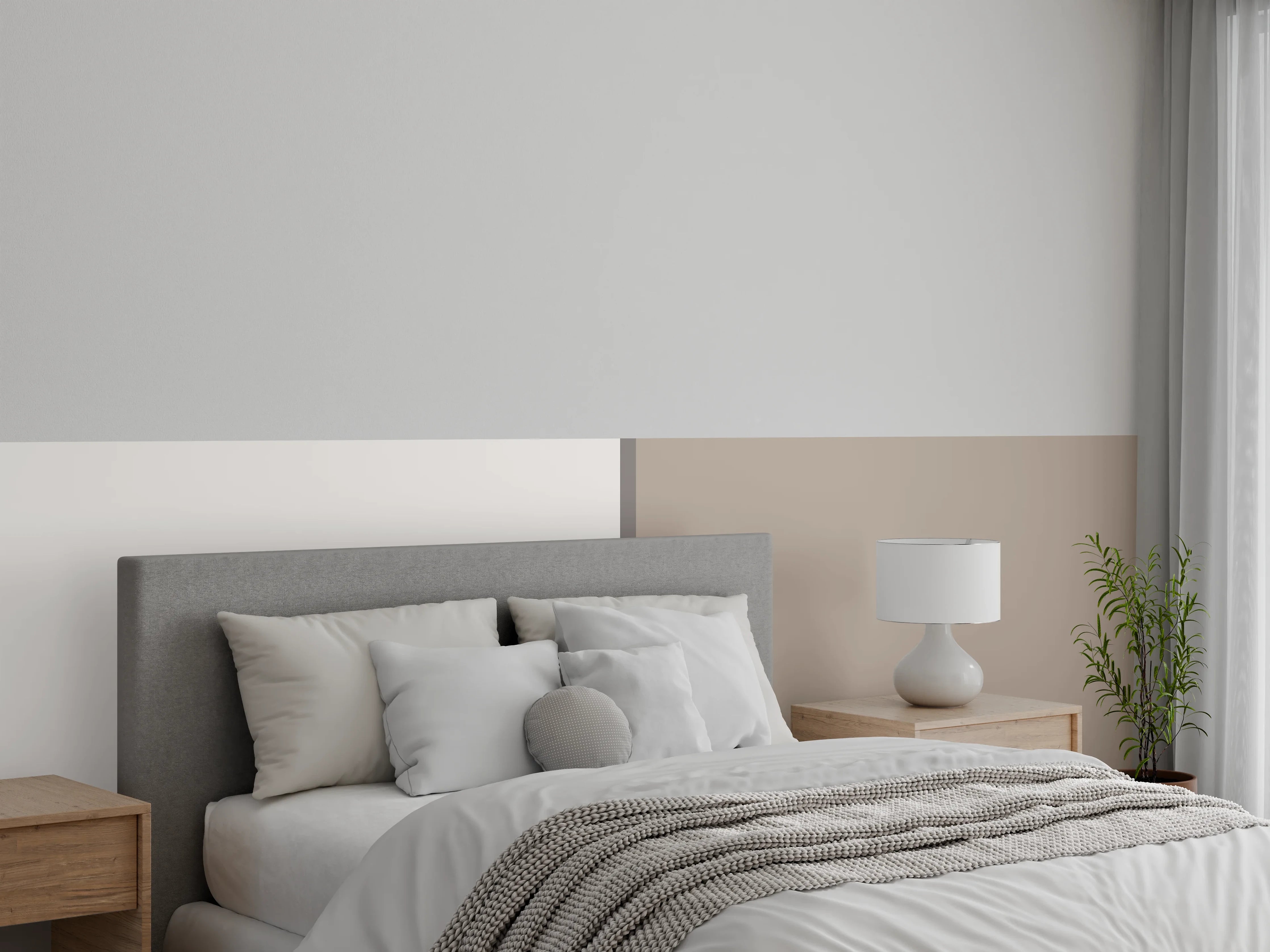 Wandverkleidung Schlafzimmer - Minimalistische Wandgestaltung Beige-Weiß Kontrast