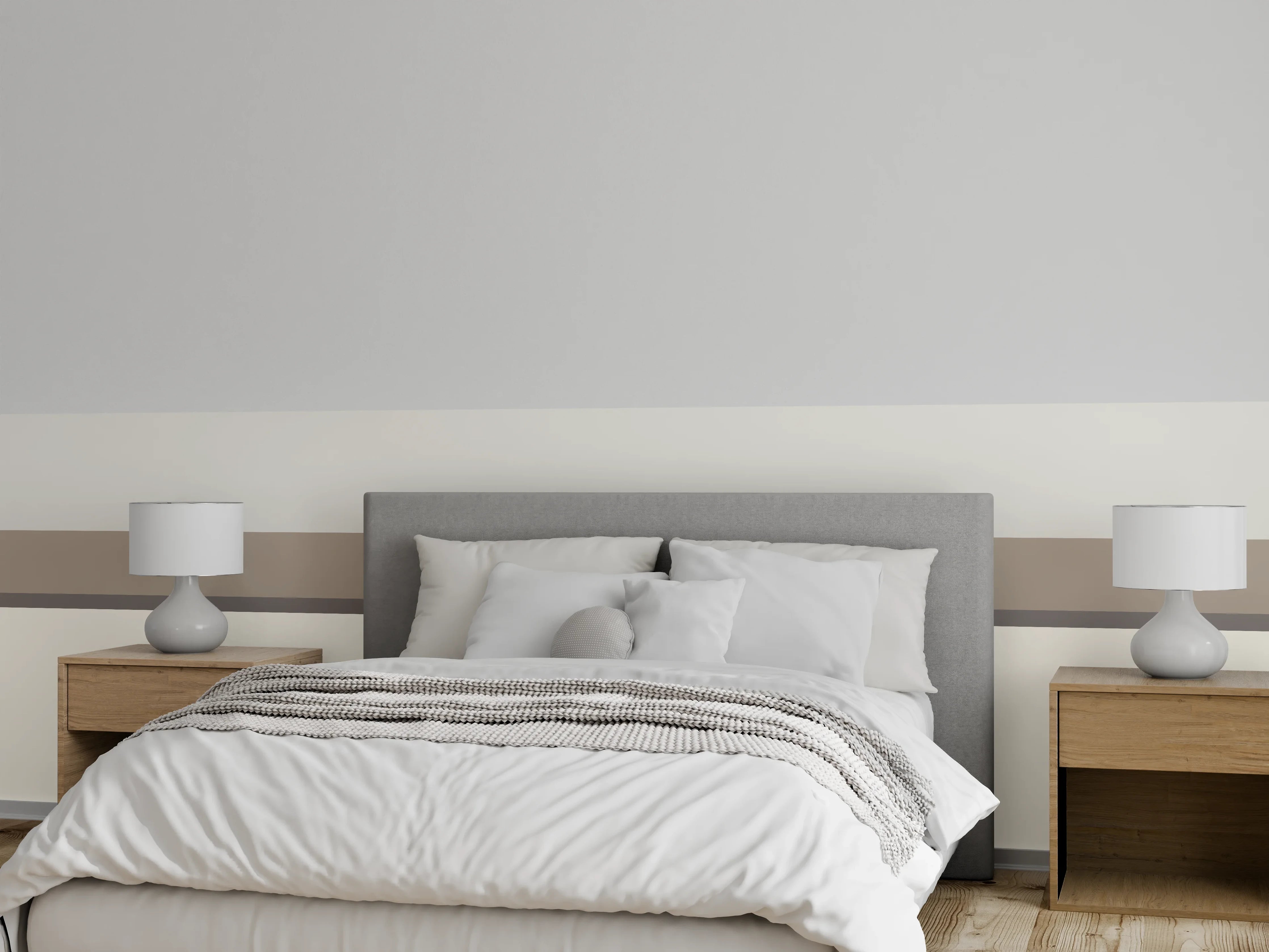 Wandverkleidung Schlafzimmer - Minimalistische Wandgestaltung in Weiß und Grau