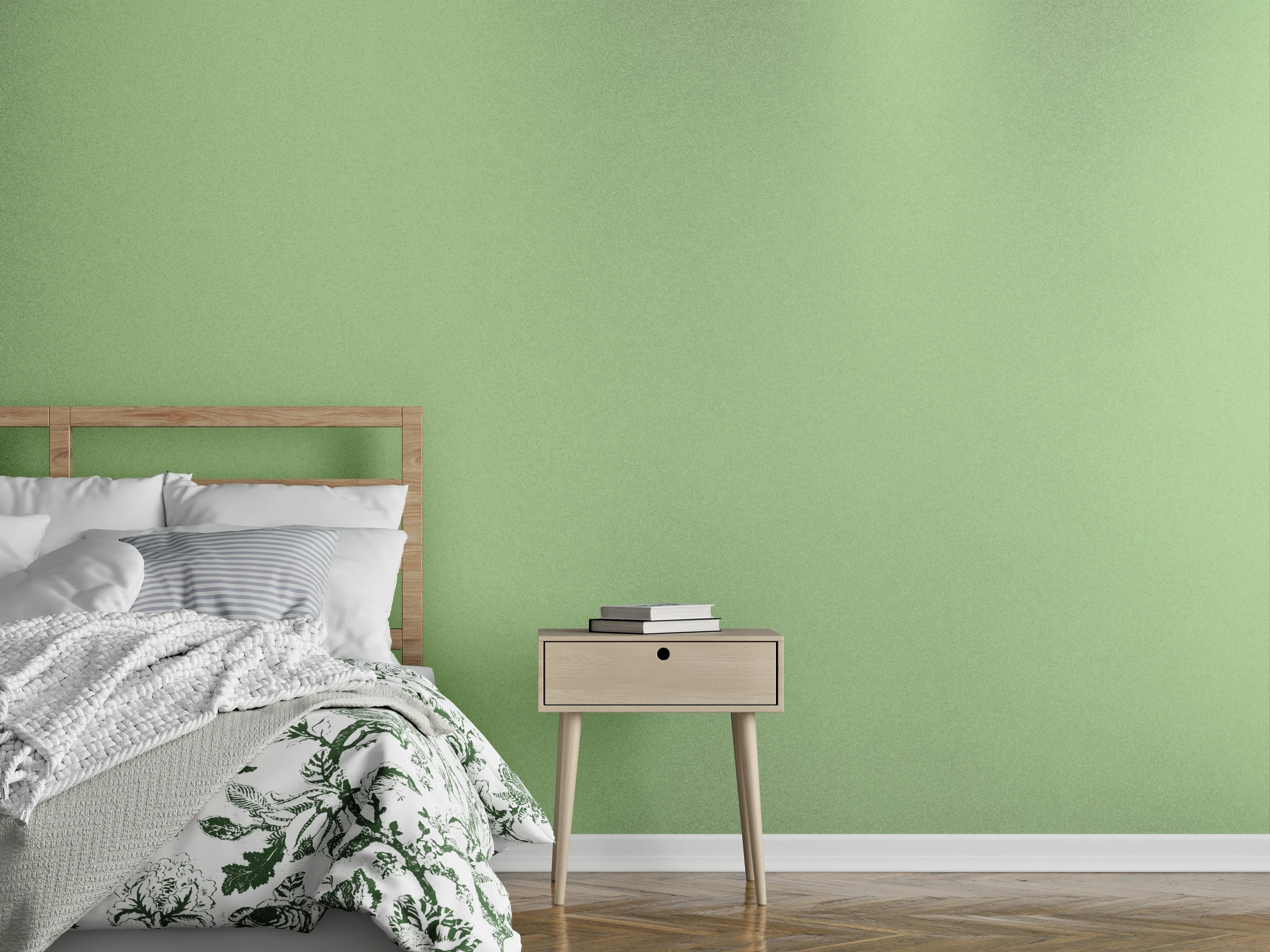 Wandverkleidung Schlafzimmer - Minimalistische grüne Wandgestaltung