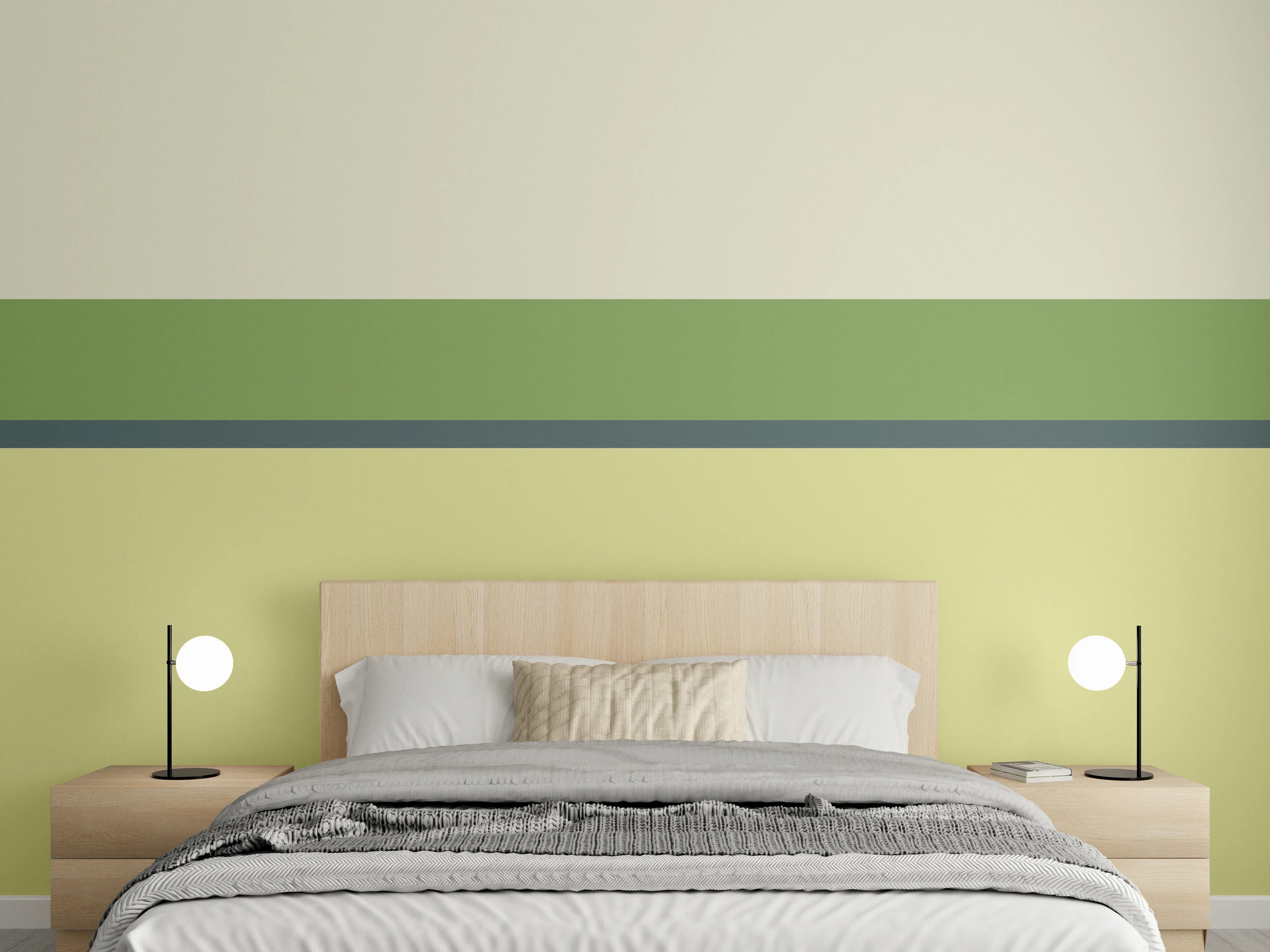 Wandverkleidung Schlafzimmer - Minimalistisches Streifen-Design Grün Gelb