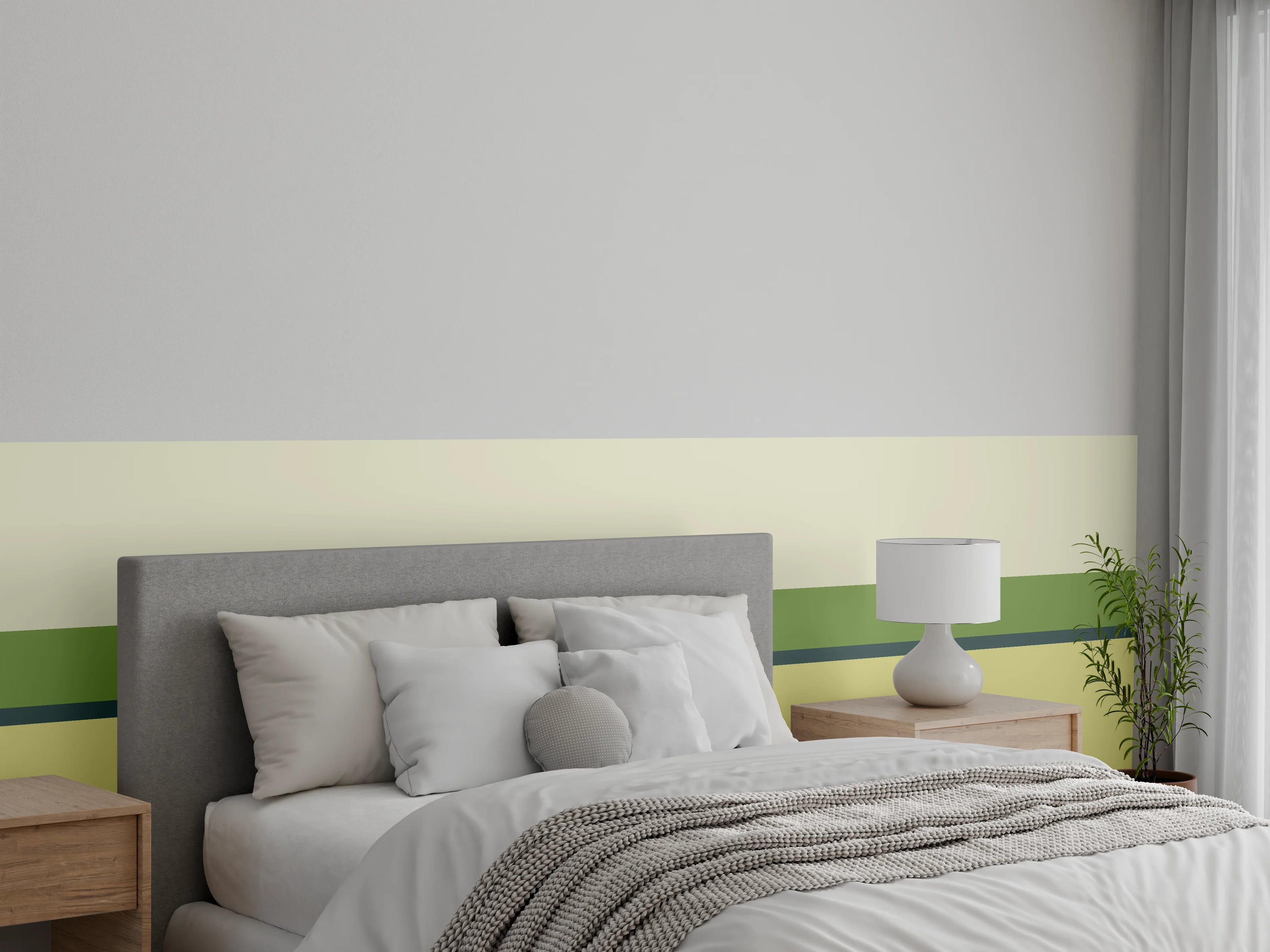 Wandverkleidung Schlafzimmer - Minimalistisches Streifen-Design Grün Gelb
