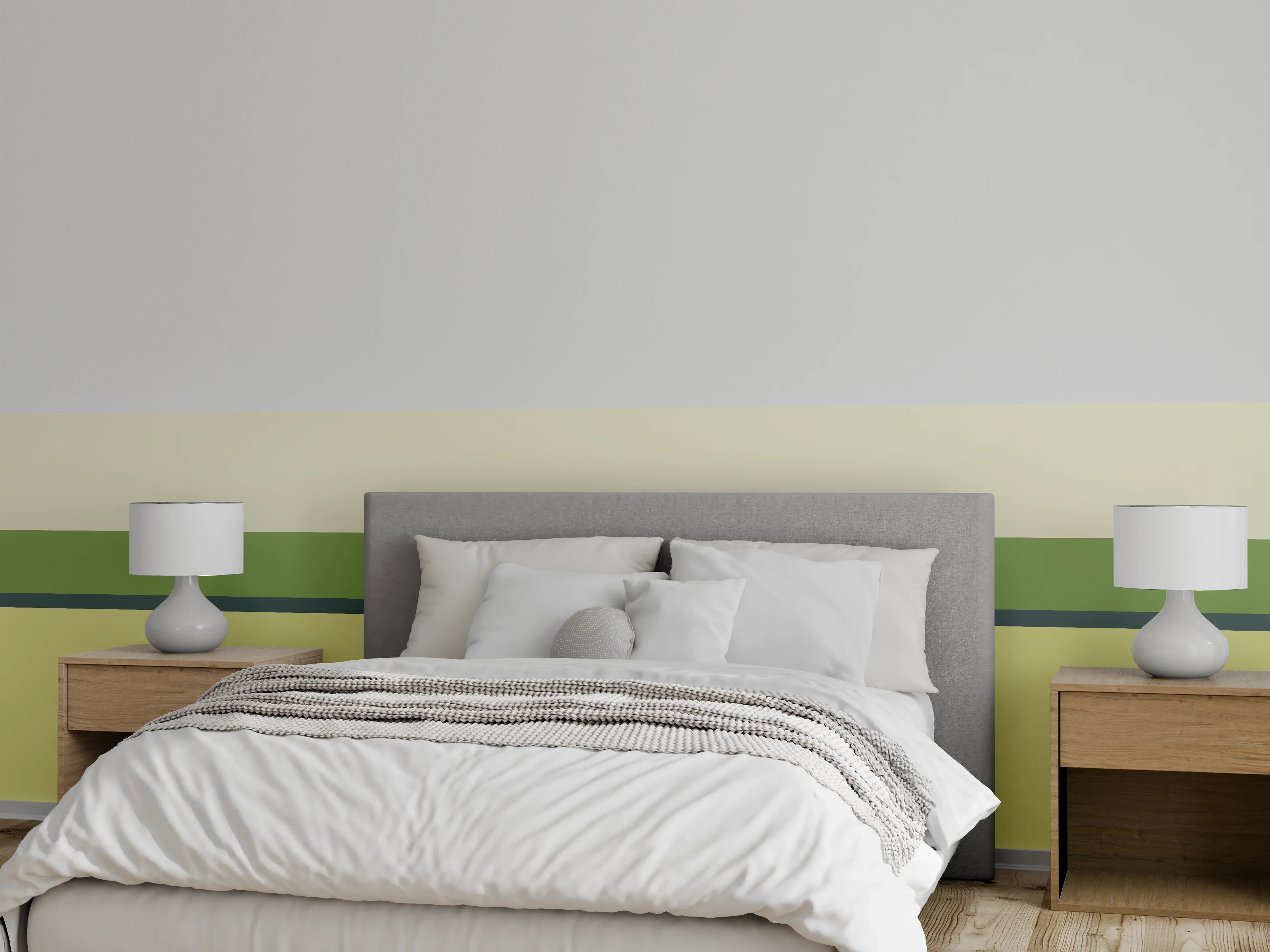 Wandverkleidung Schlafzimmer - Minimalistisches Streifen-Design Grün Gelb