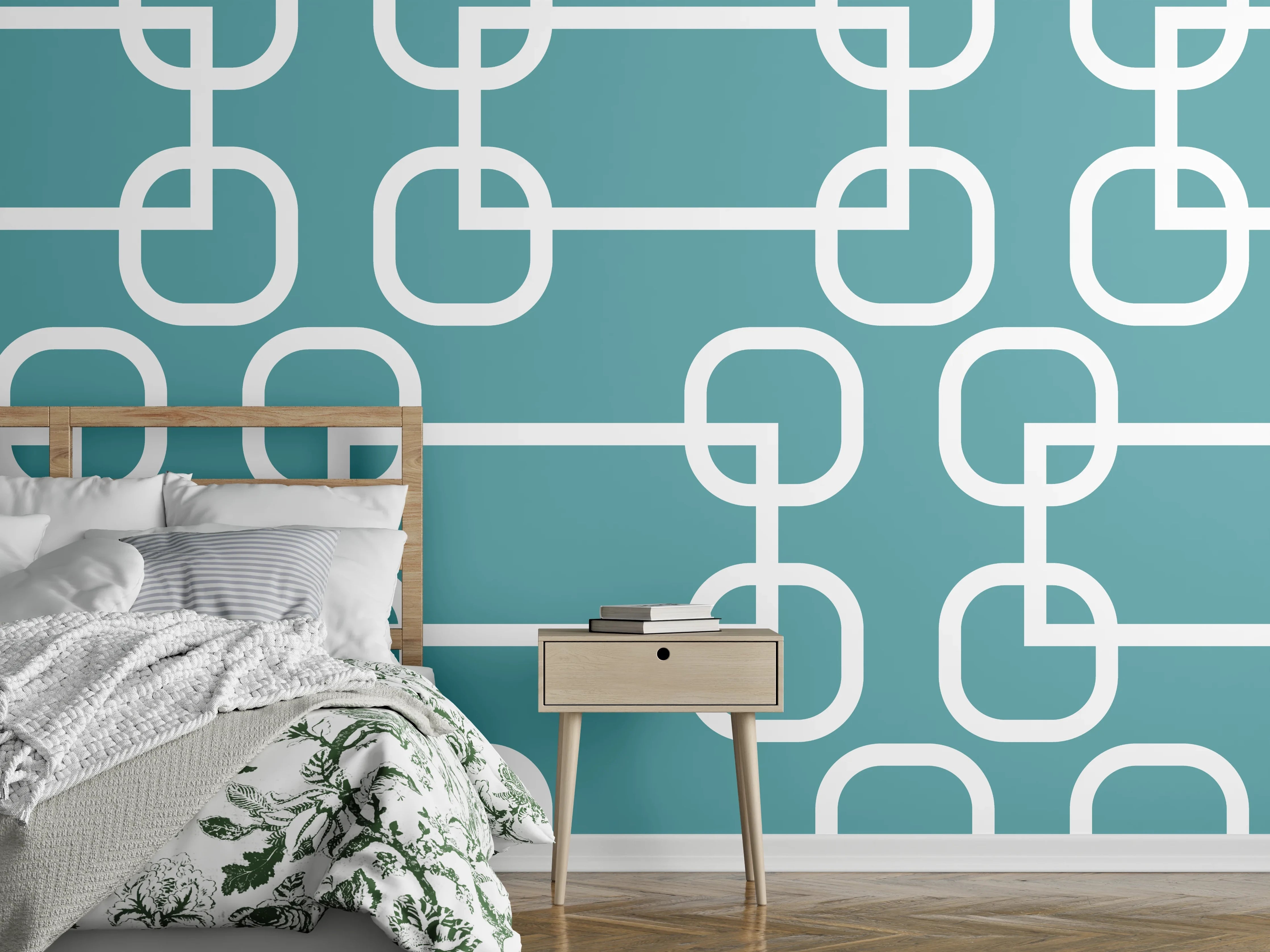 Wandverkleidung Schlafzimmer - Mintfarbene Kreise Netz-Muster