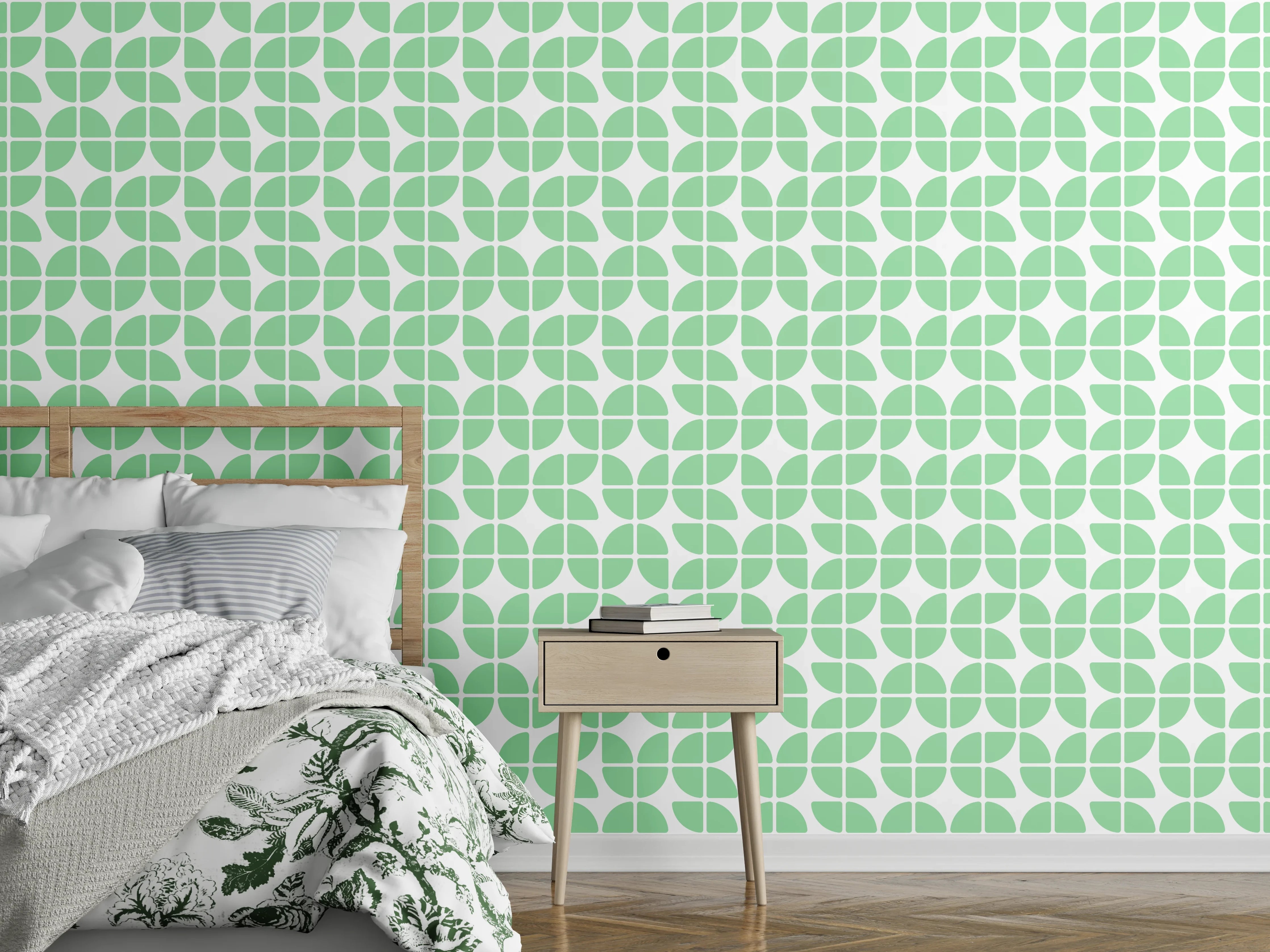 Wandverkleidung Schlafzimmer - Mintgrüne Tapeten mit Weißem Muster