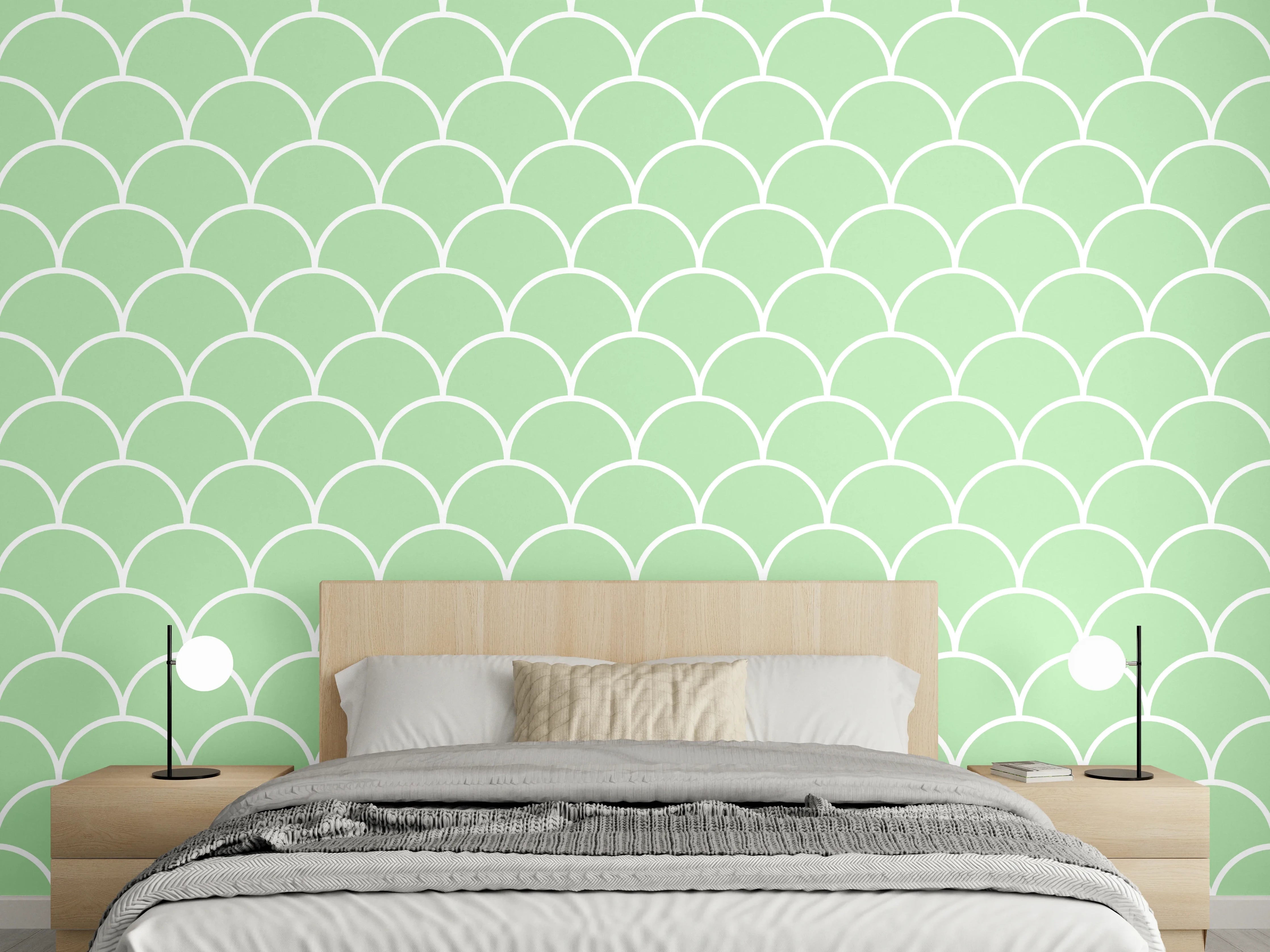 Wandverkleidung Schlafzimmer - Mintgrünes Fischschuppen-Muster modern