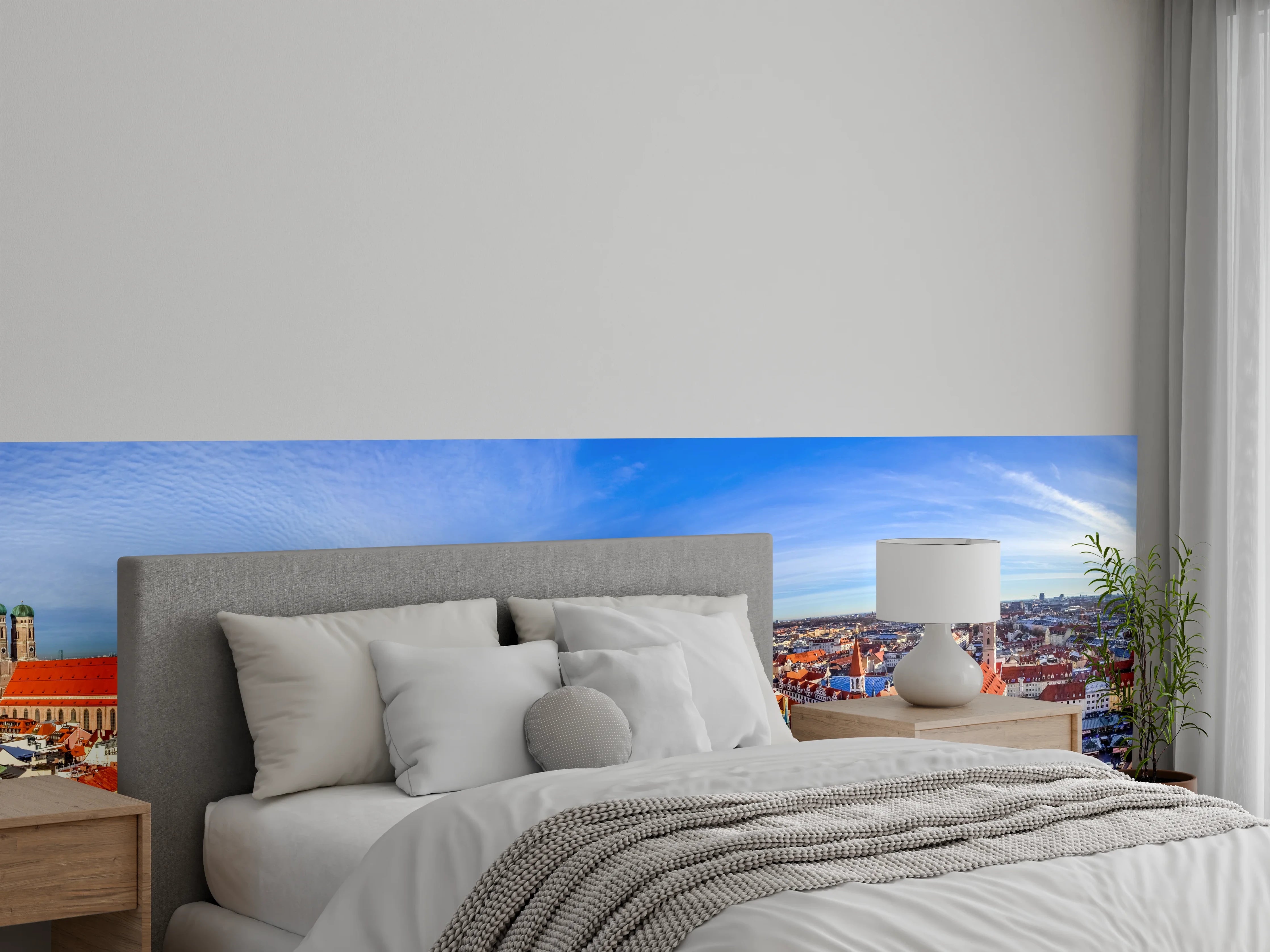 Wandverkleidung Schlafzimmer - Mittagsausblick über die Stadt München