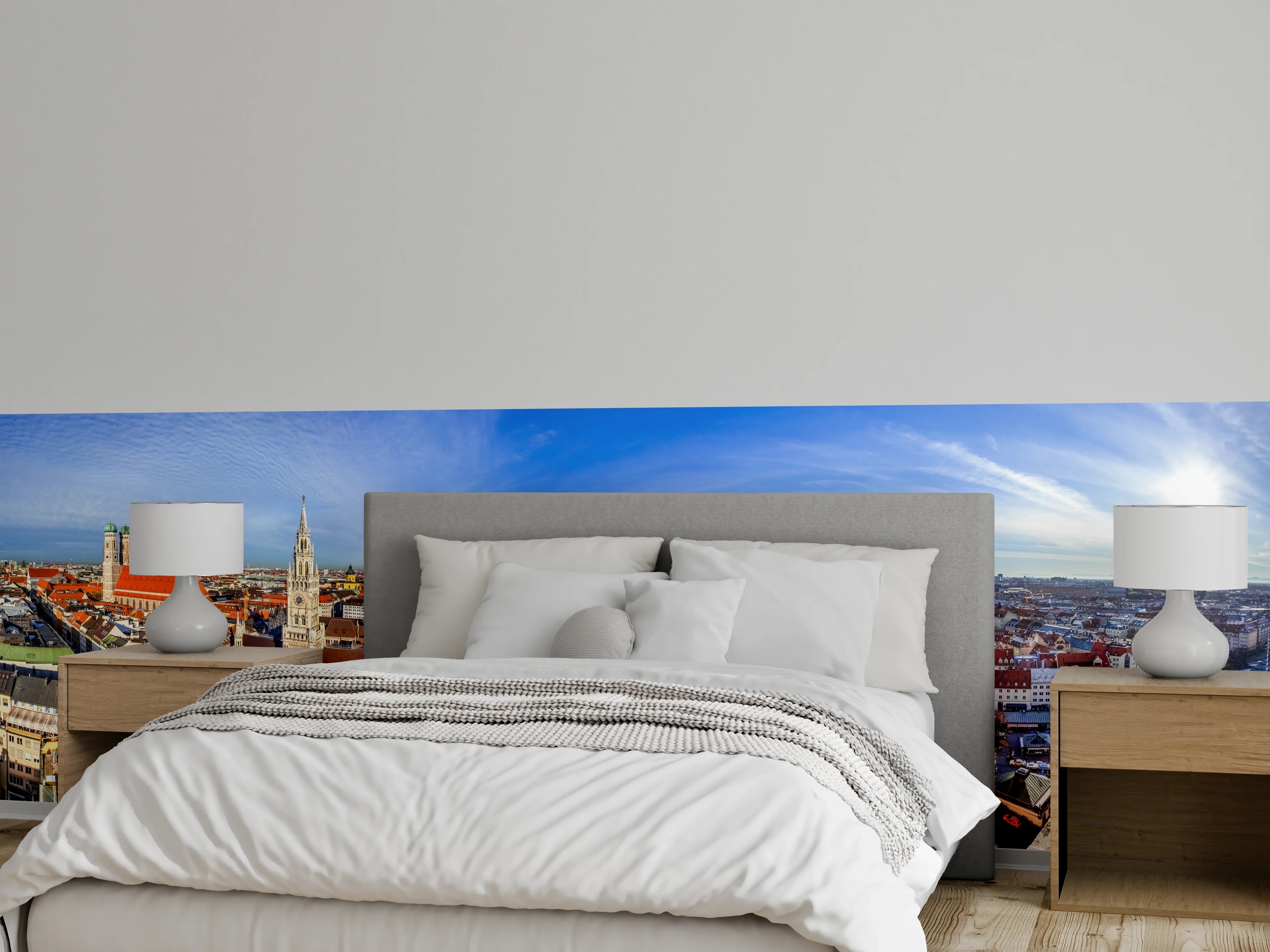 Wandverkleidung Schlafzimmer - Mittagsausblick über die Stadt München