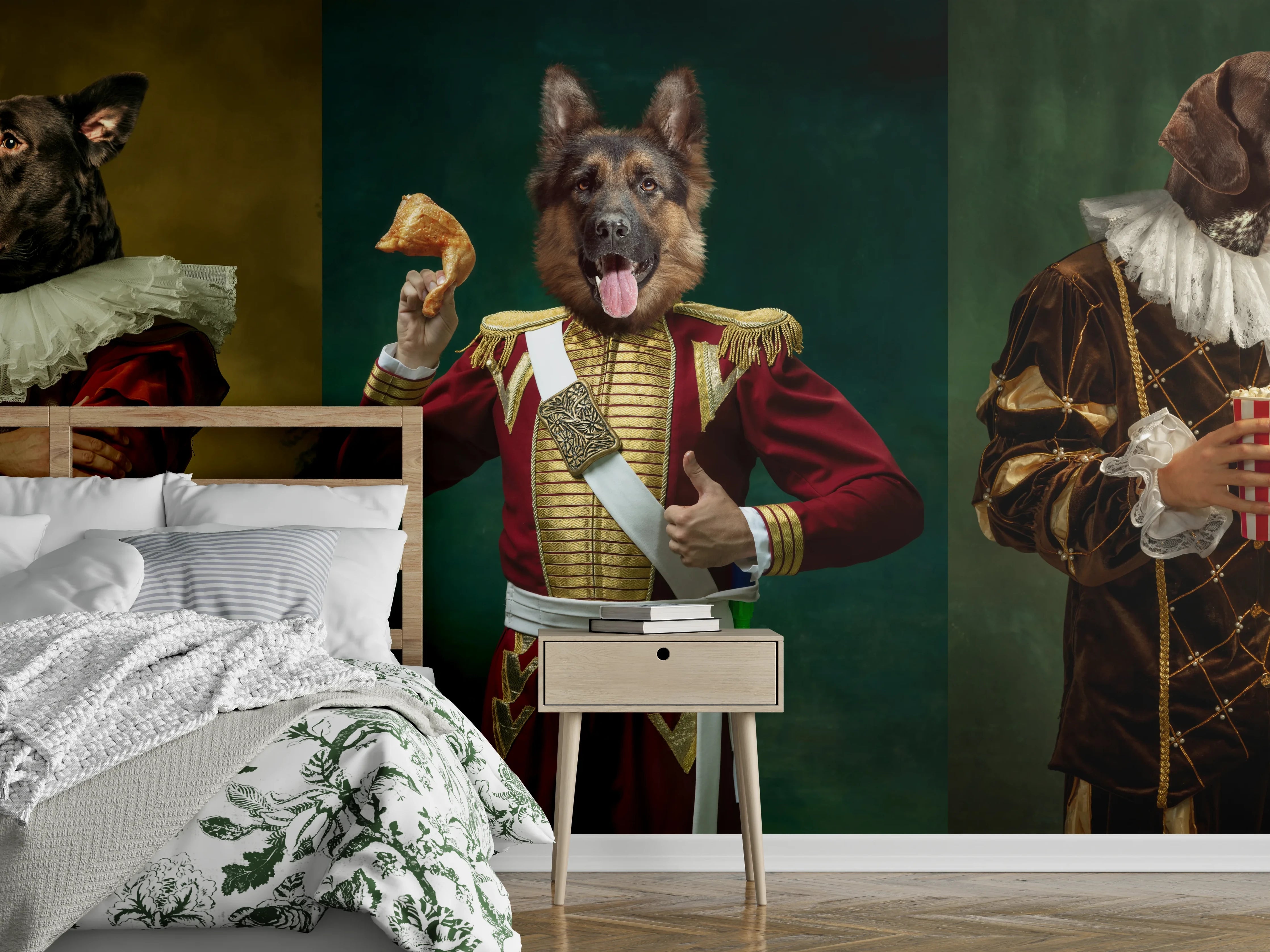 Wandverkleidung Schlafzimmer - Mittelalterliche Hundekopf Porträts