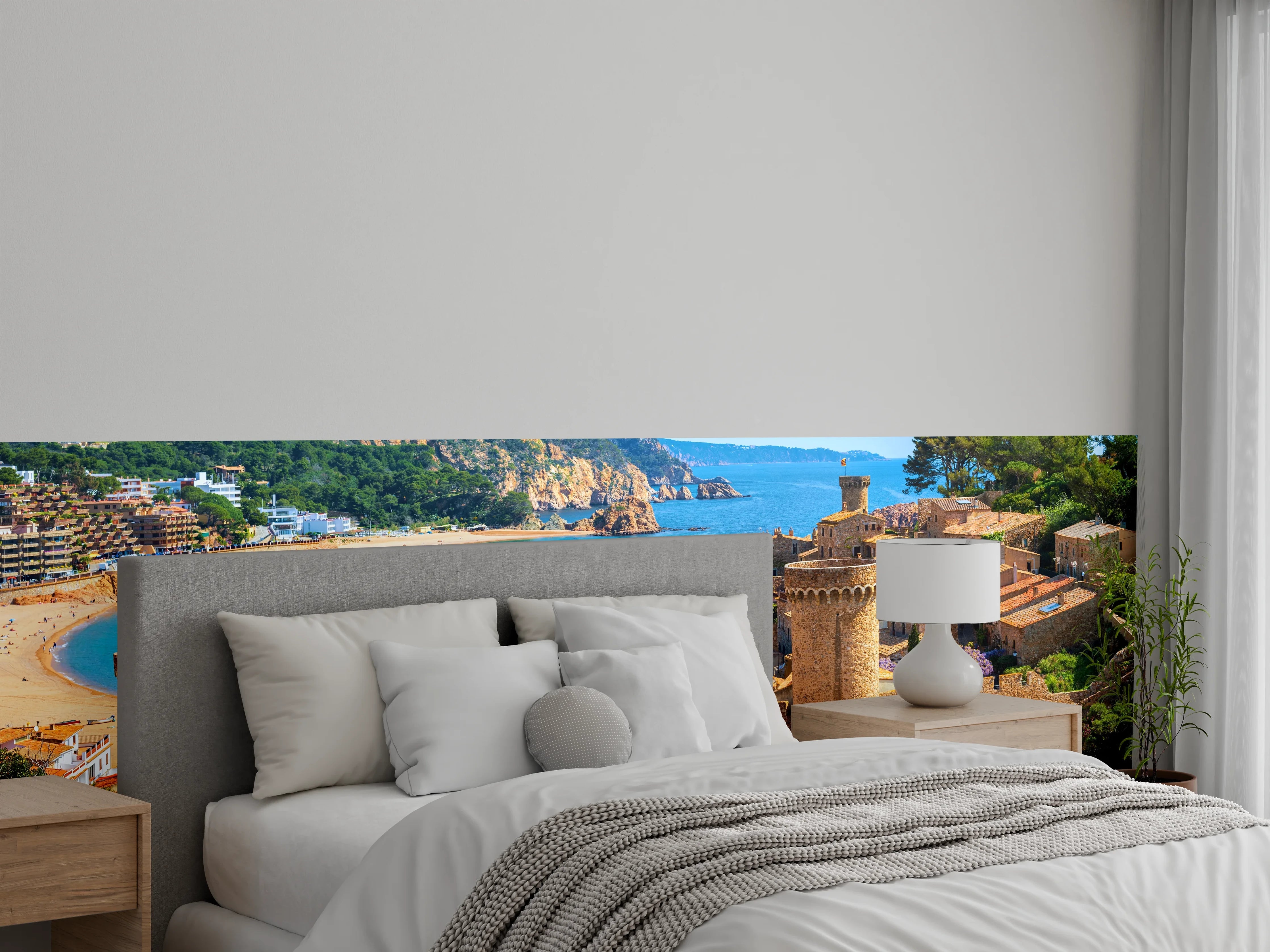 Wandverkleidung Schlafzimmer - Mittelalterliche Küstenstadt am blauen Meer