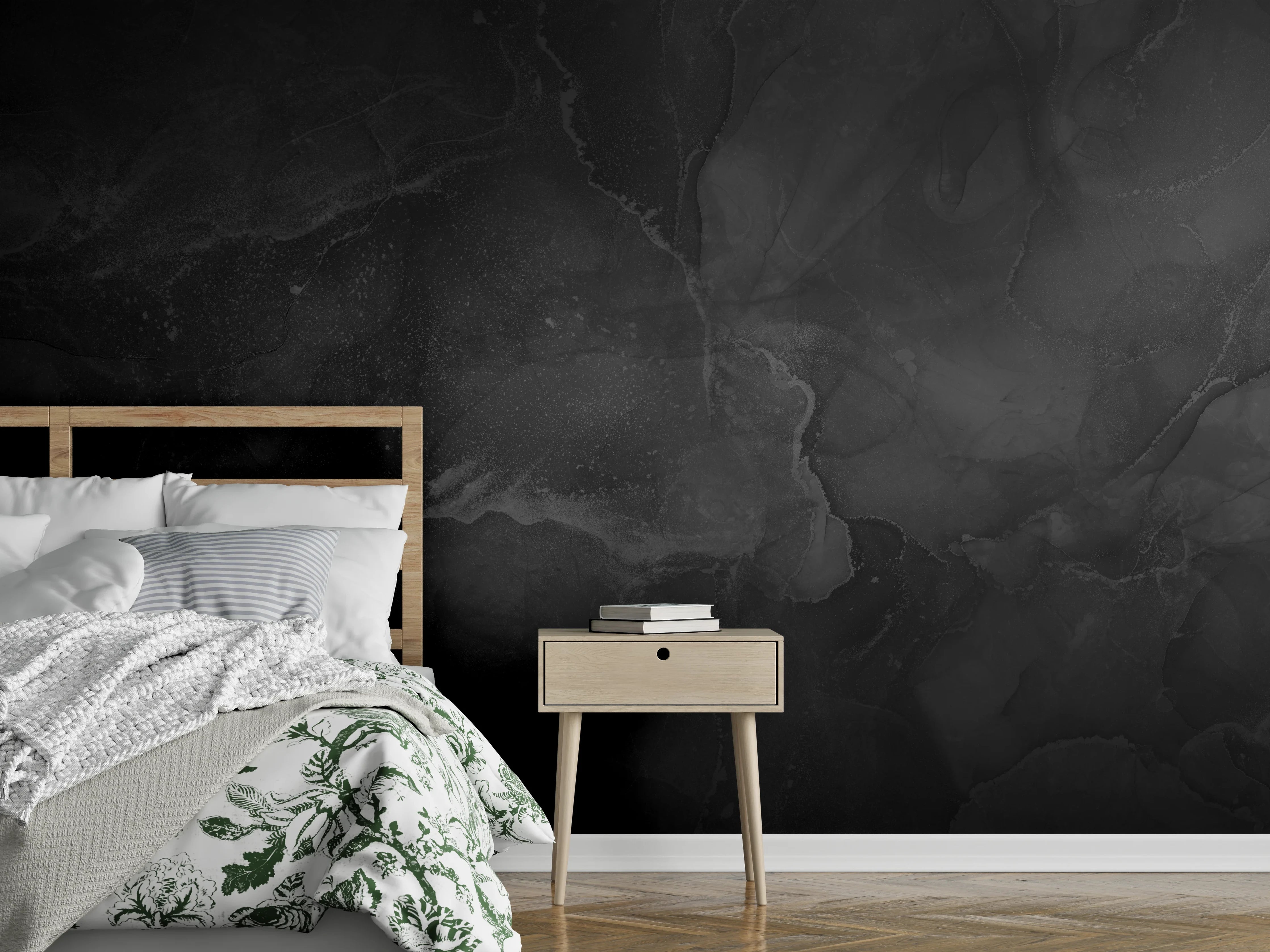 Wandverkleidung Schlafzimmer - Modern grau-schwarzer Marmor