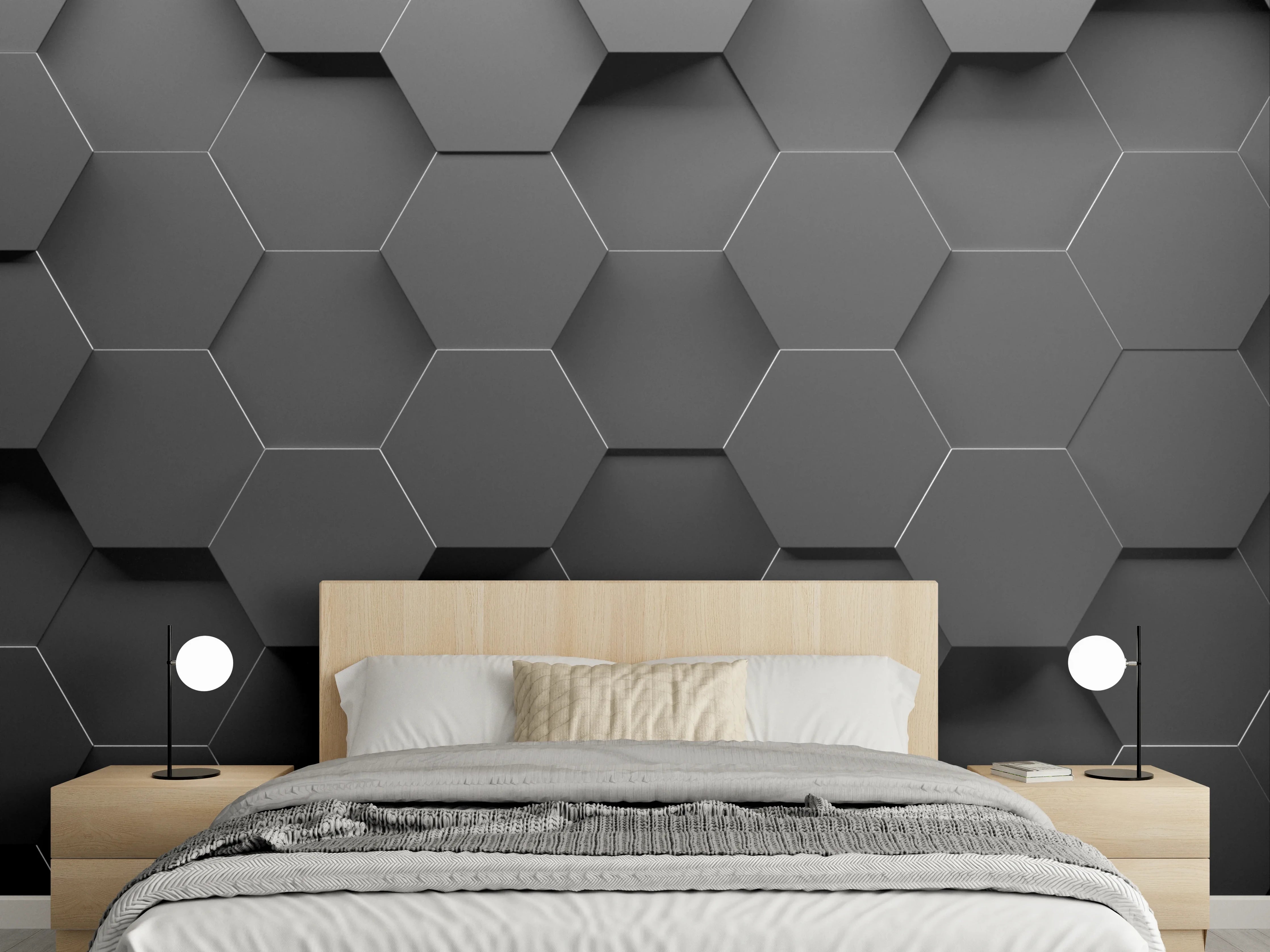 Wandverkleidung Schlafzimmer - Moderne 3D-Hexagon-Textur