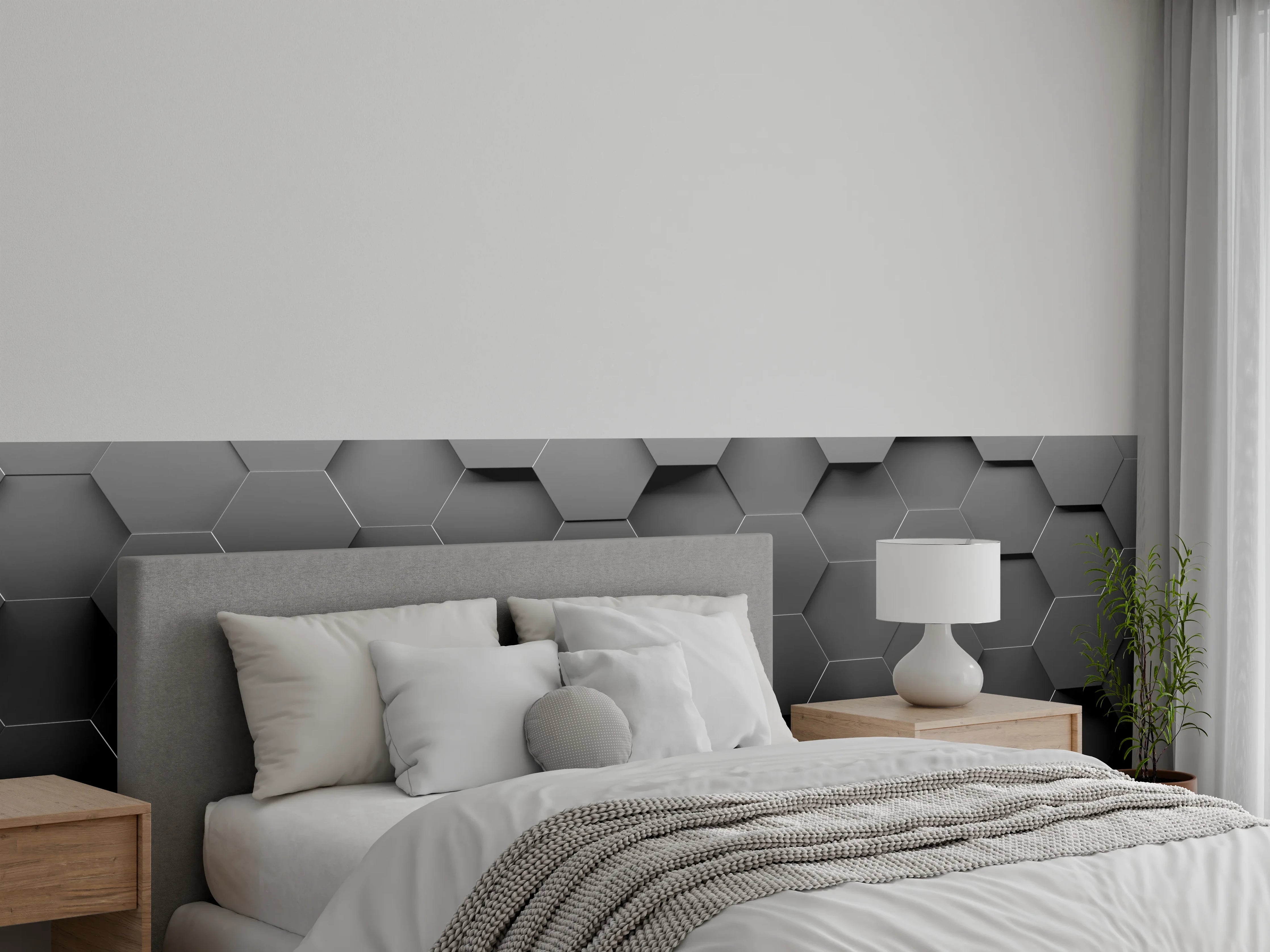 Wandverkleidung Schlafzimmer - Moderne 3D-Hexagon-Textur