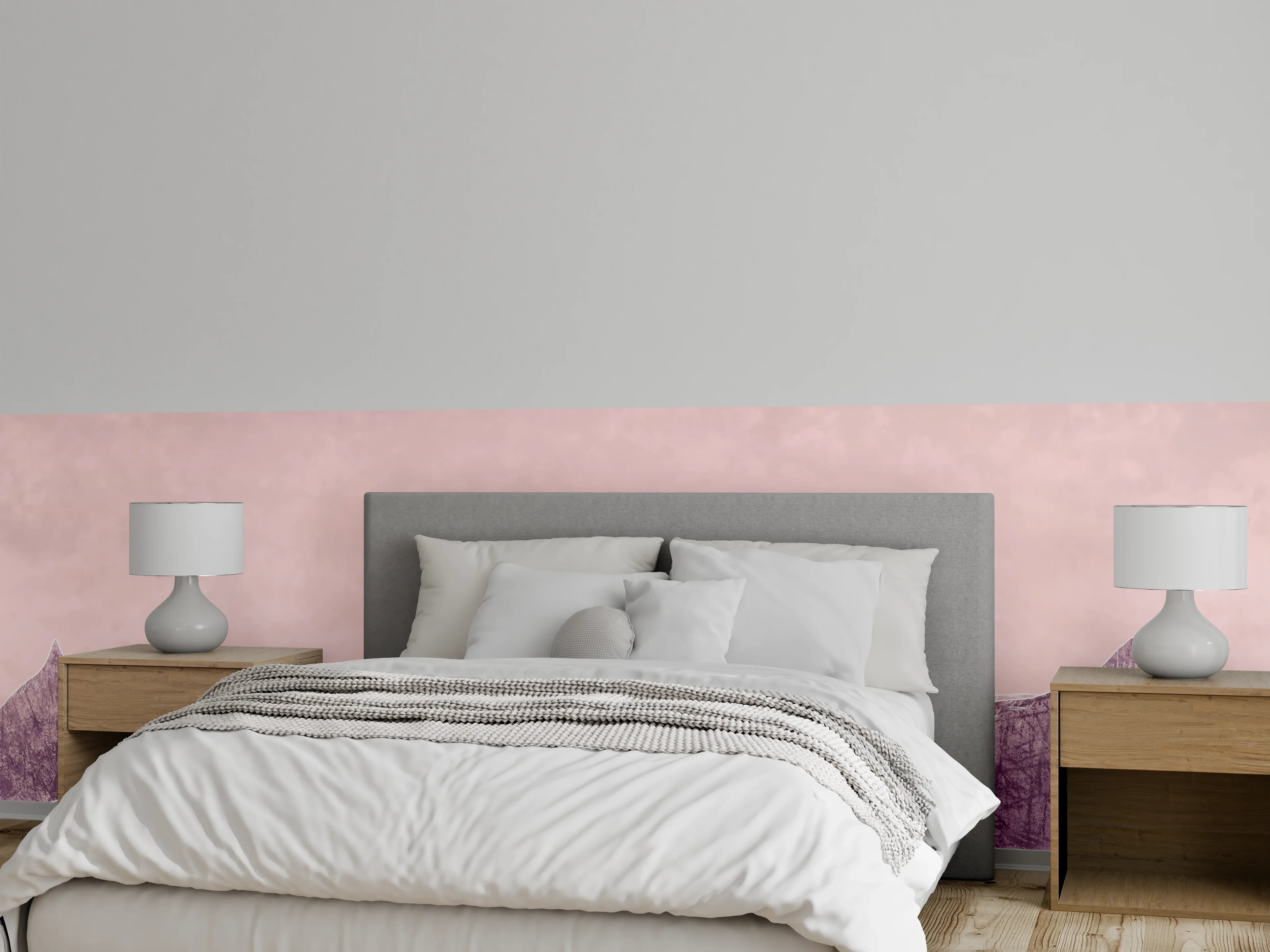 Wandverkleidung Schlafzimmer - Moderne Berge Illustration in Pastellrosa