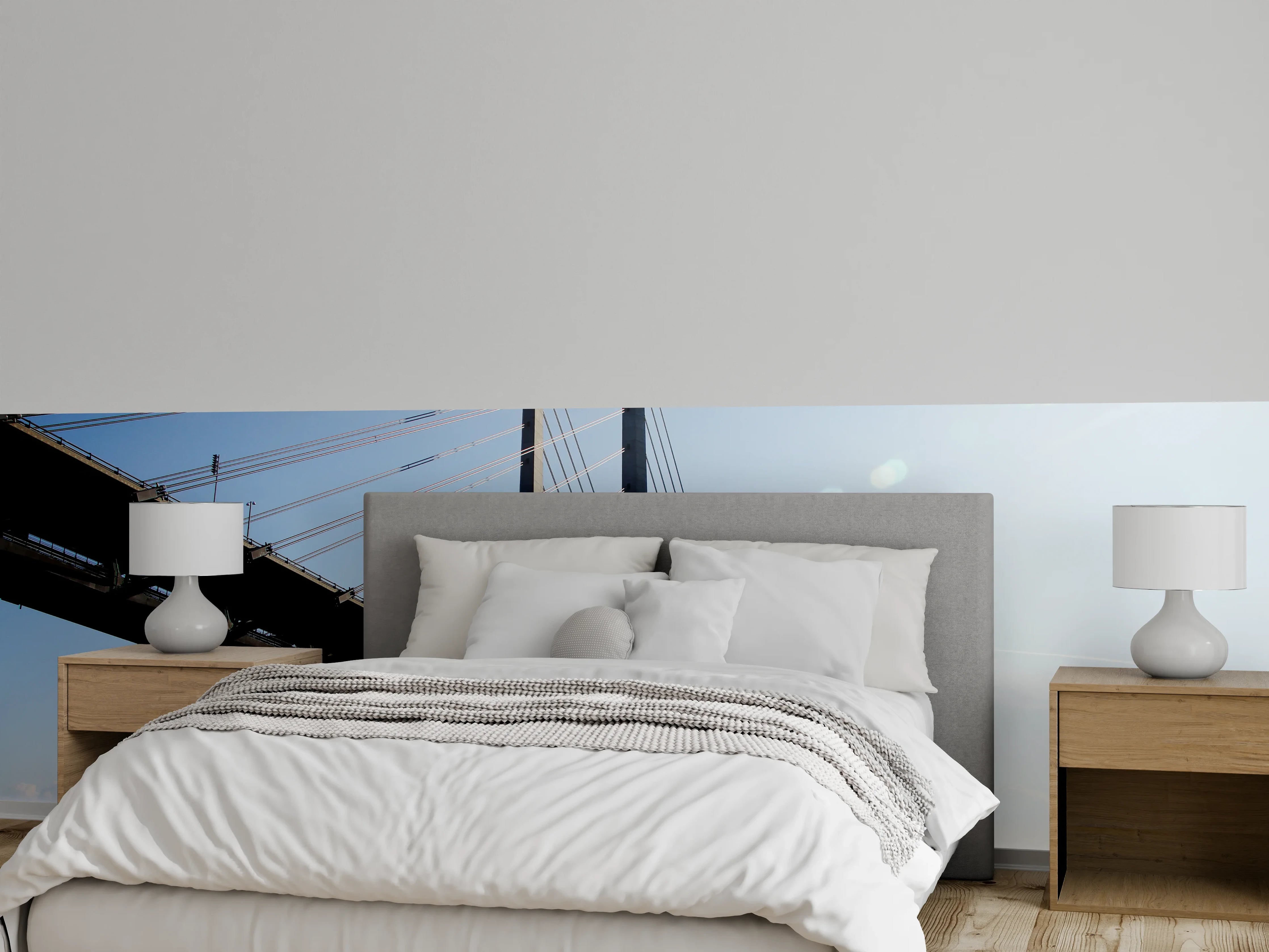 Wandverkleidung Schlafzimmer - Moderne Brücke über ruhiges Wasser