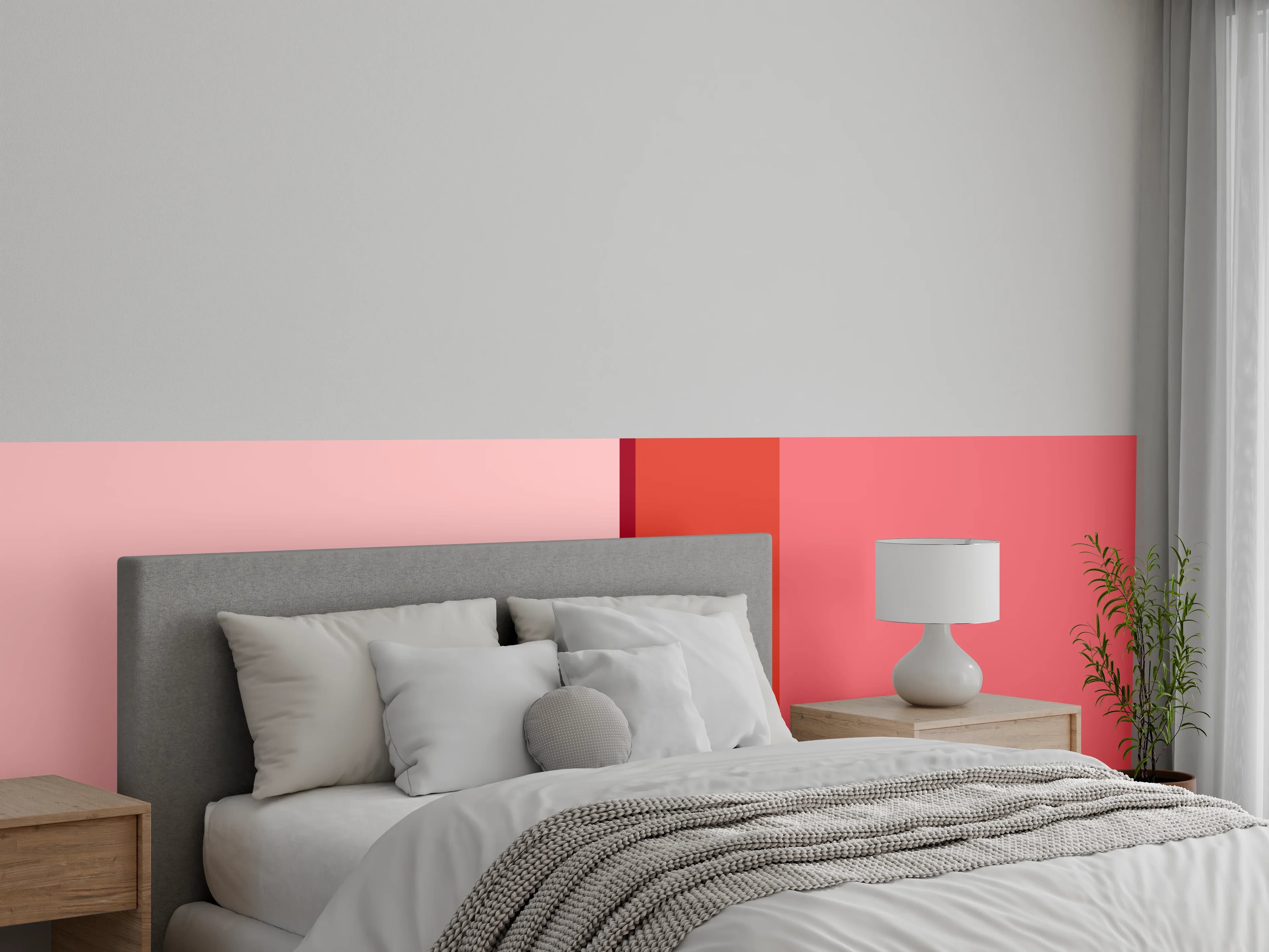 Wandverkleidung Schlafzimmer - Moderne Farbstreifen in Rosa und Rot