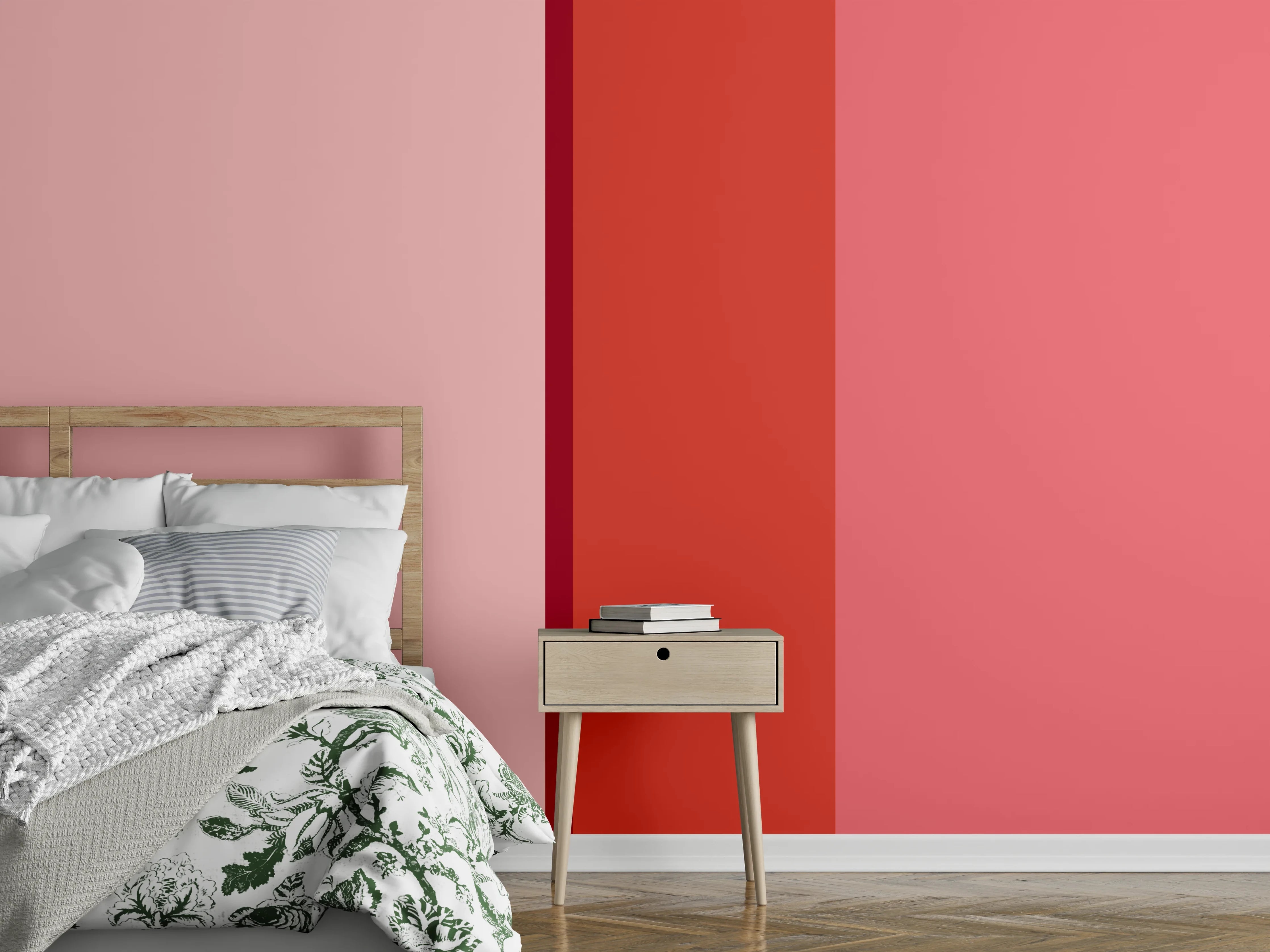 Wandverkleidung Schlafzimmer - Moderne Farbstreifen in Rosa und Rot