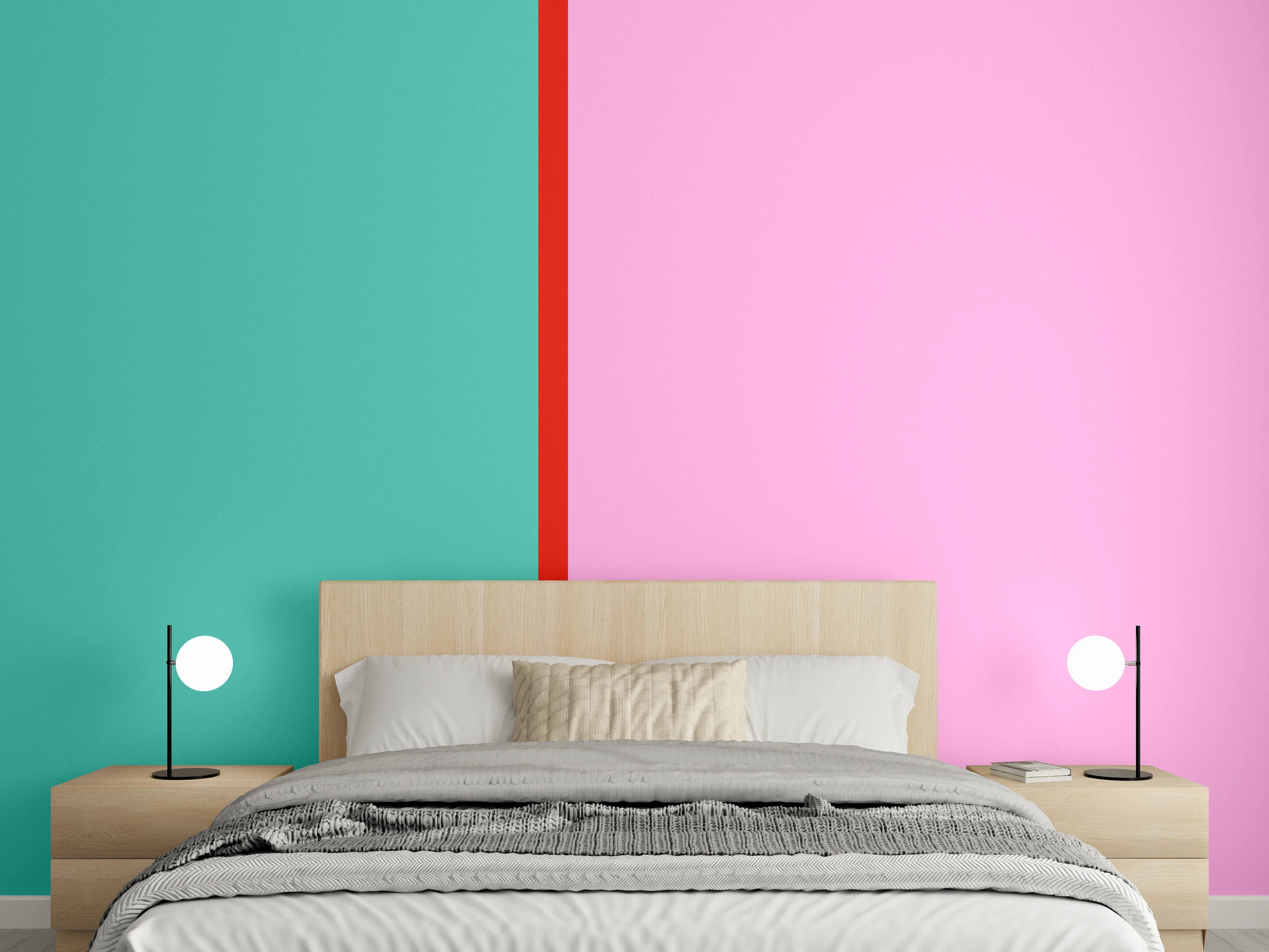 Wandverkleidung Schlafzimmer - Moderne Farbtrennung Türkis Rosa