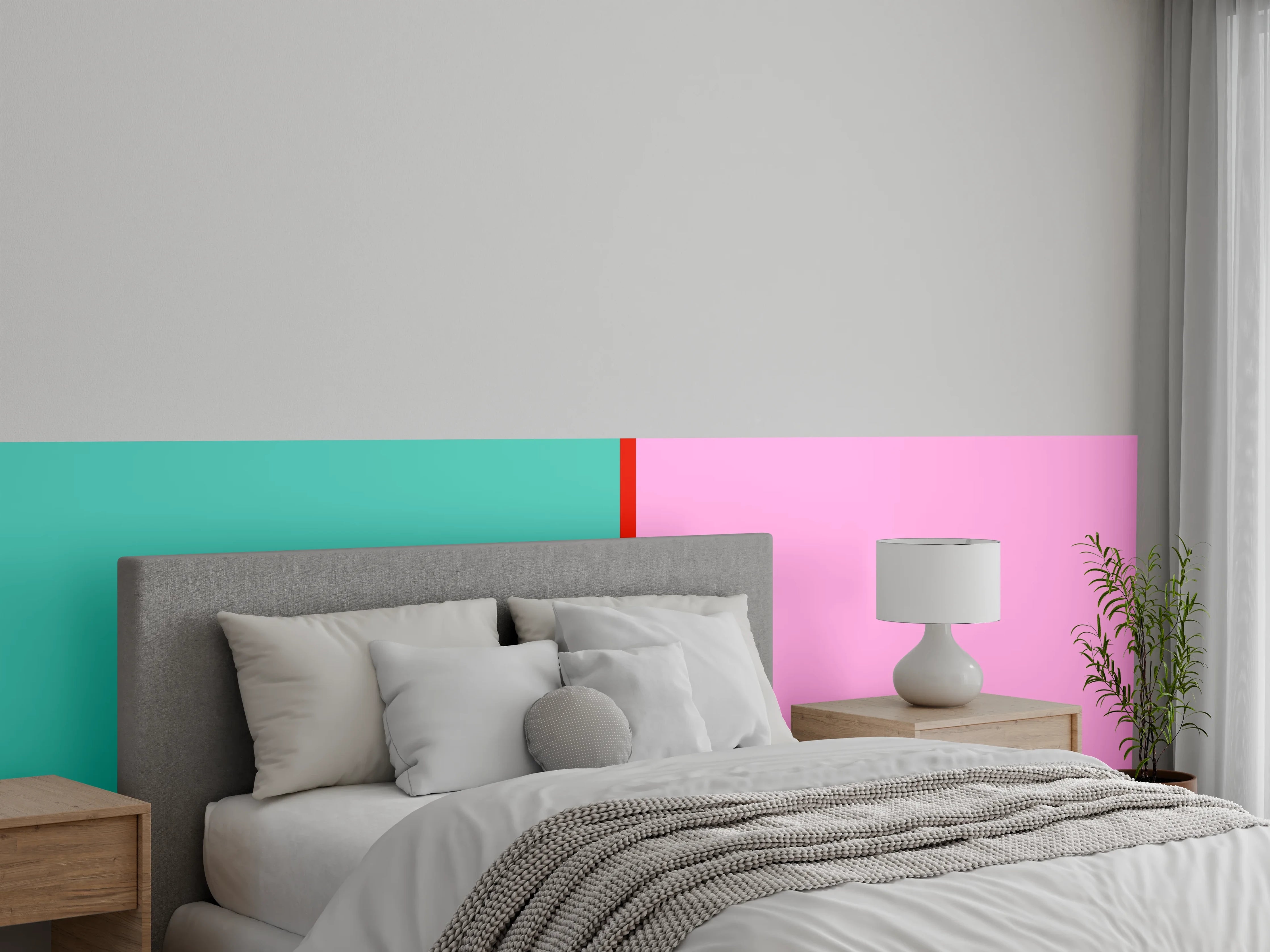 Wandverkleidung Schlafzimmer - Moderne Farbtrennung Türkis Rosa