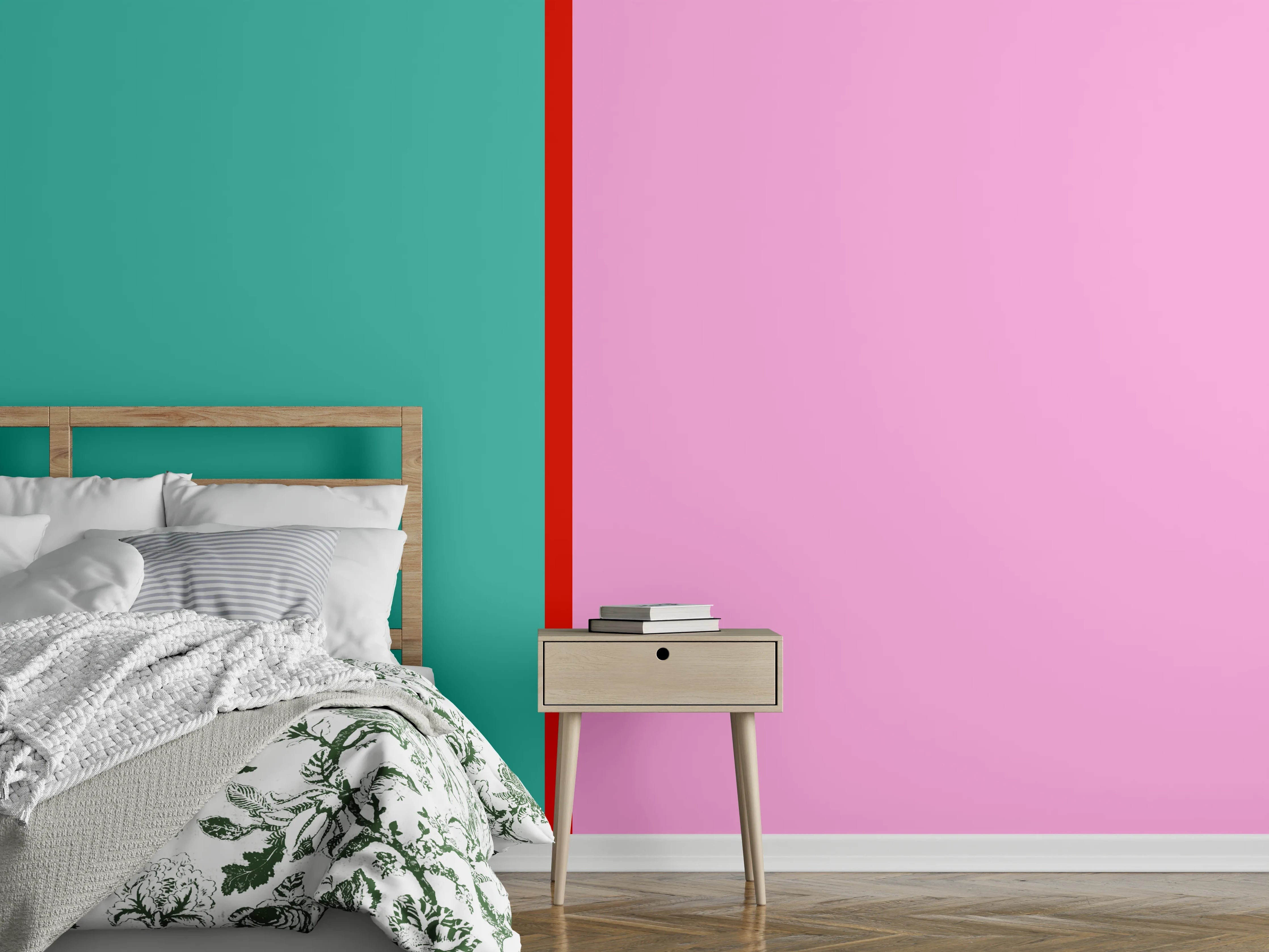 Wandverkleidung Schlafzimmer - Moderne Farbtrennung Türkis Rosa