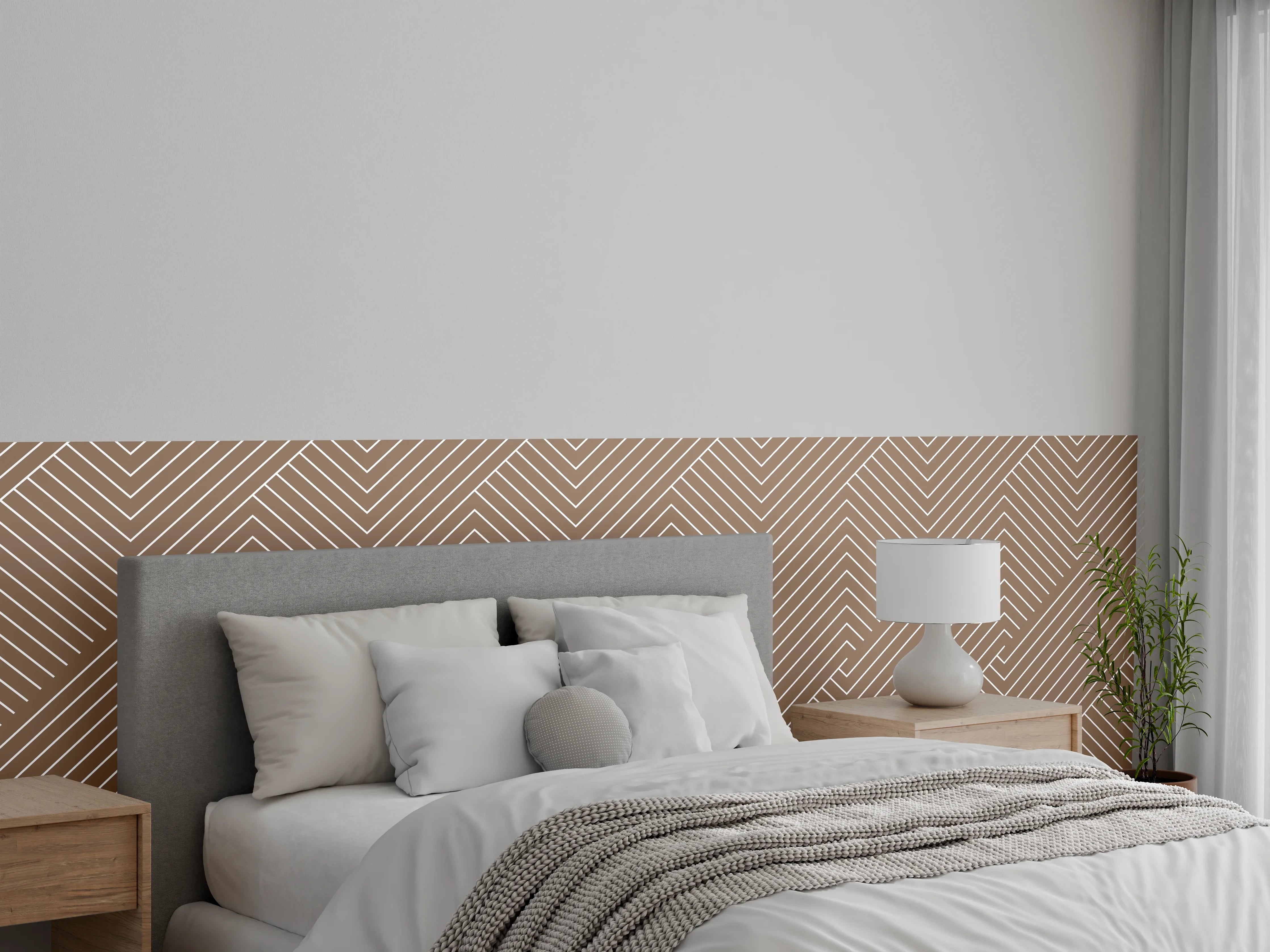 Wandverkleidung Schlafzimmer - Moderne Holzimitation mit geometrischem Muster