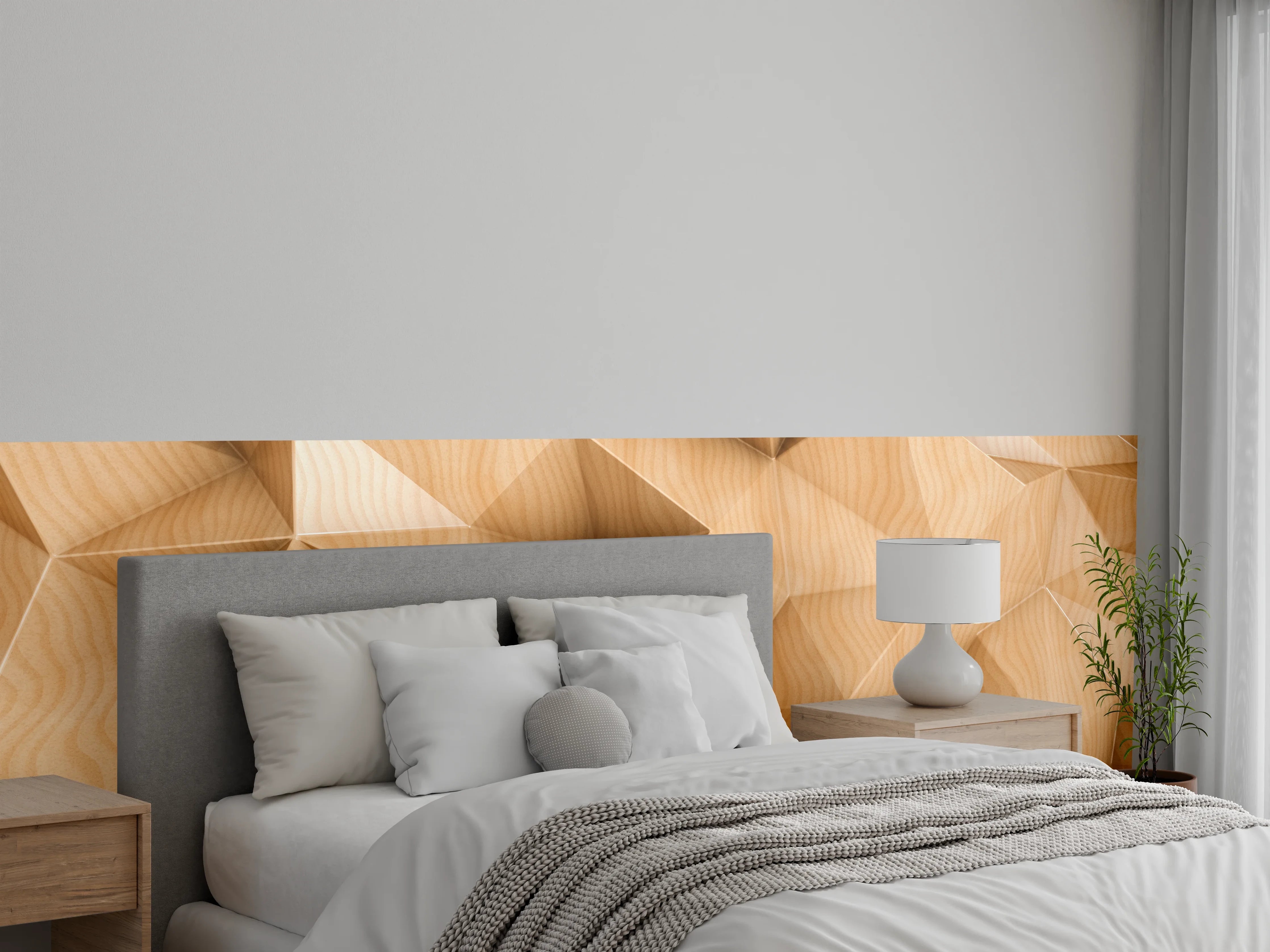 Wandverkleidung Schlafzimmer - Moderne Holzstruktur in warmen Tönen