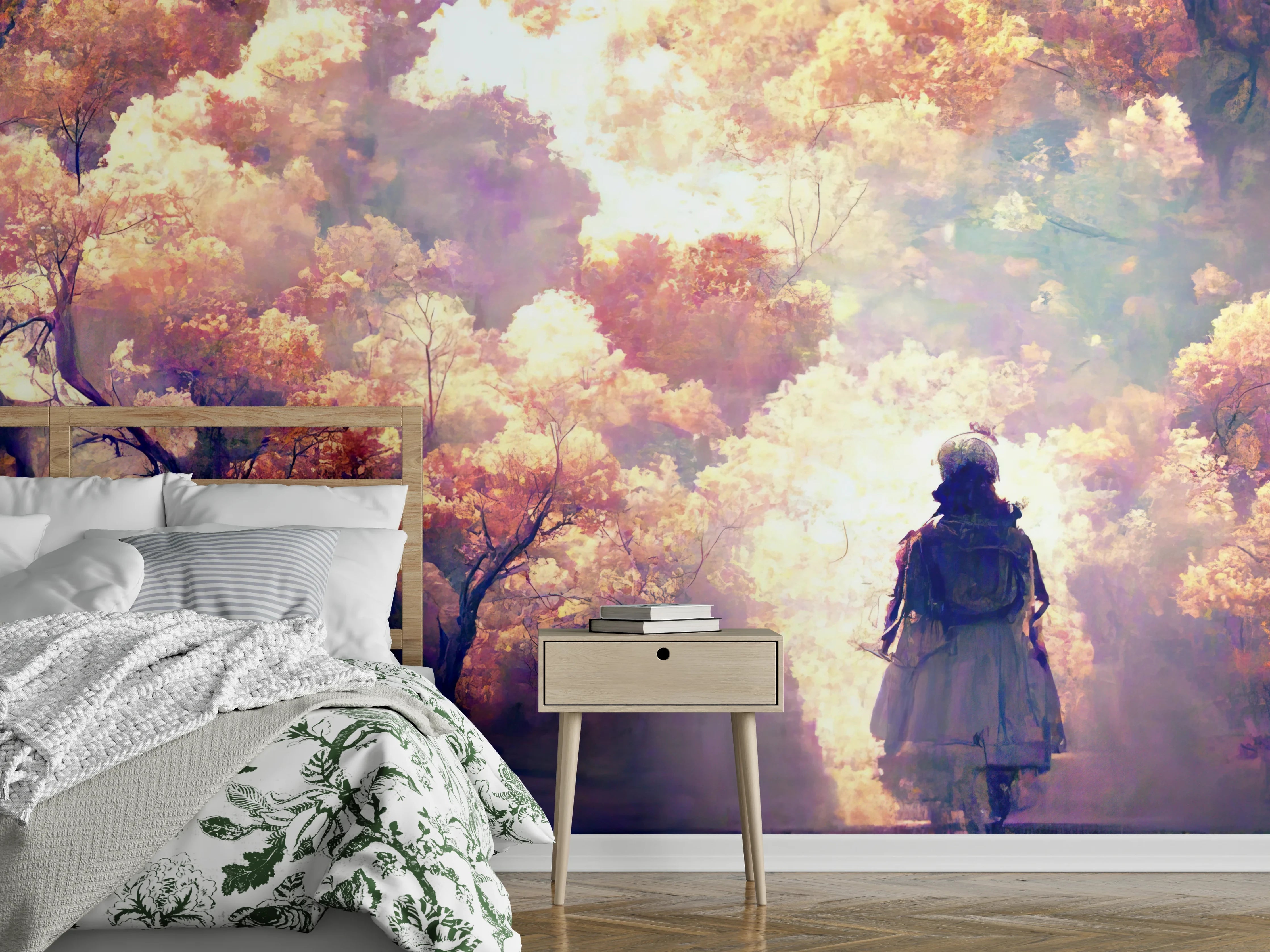 Wandverkleidung Schlafzimmer - Moderne Kunst - Person in den Wäldern