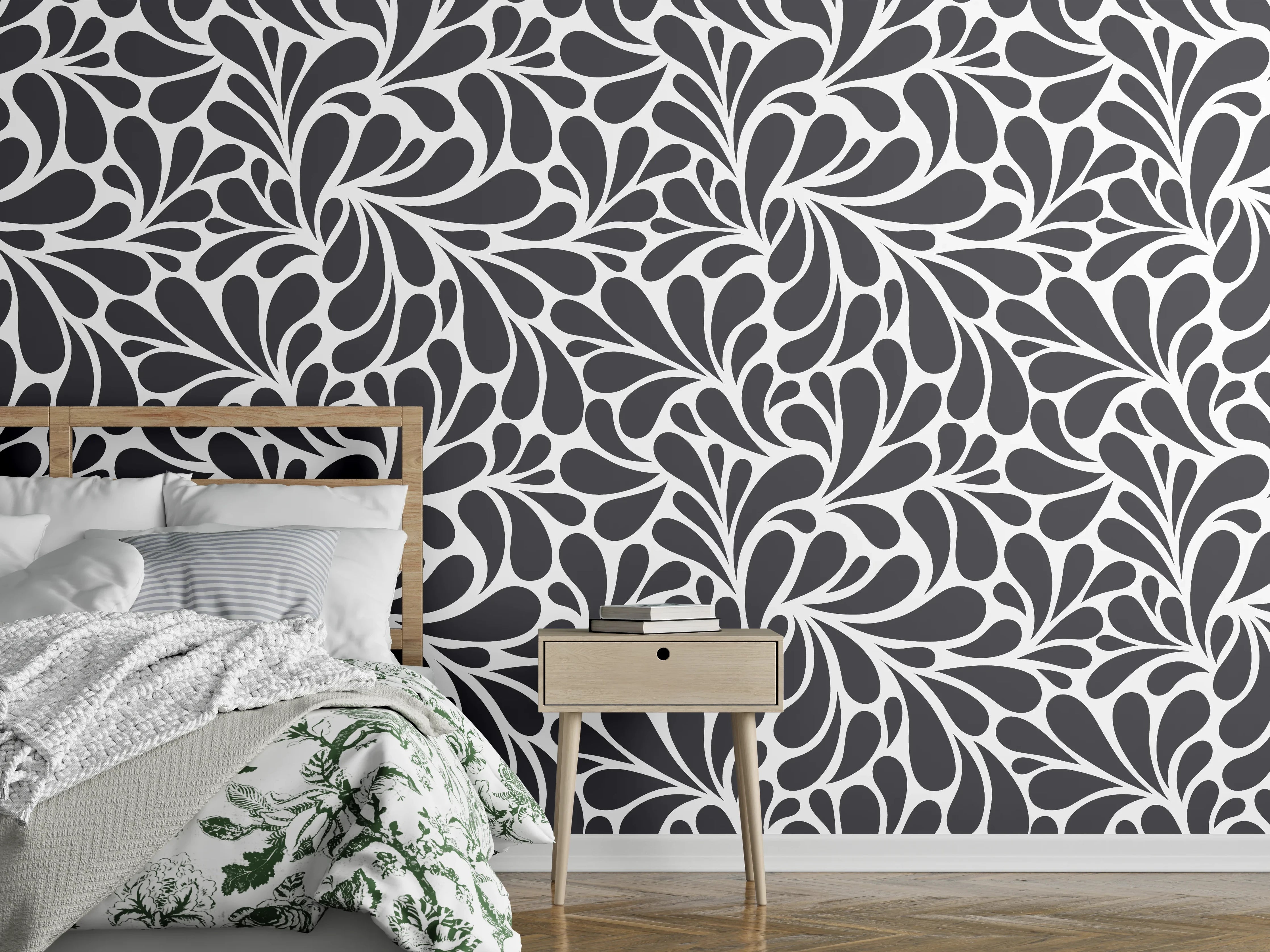 Wandverkleidung Schlafzimmer - Moderne Ornamentale Muster in Schwarz Weiß