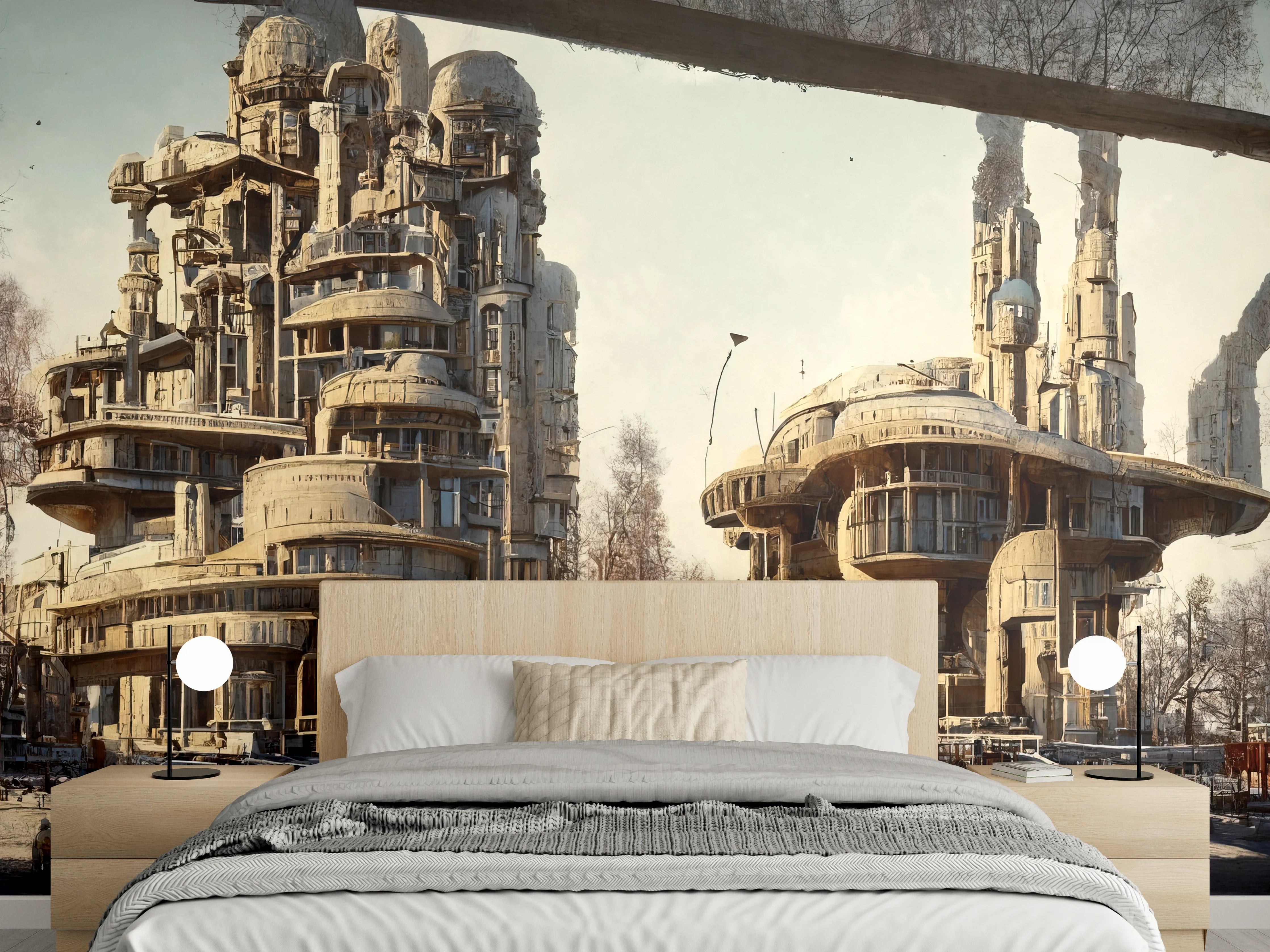 Wandverkleidung Schlafzimmer - Moderne Stadt in der Zukunft