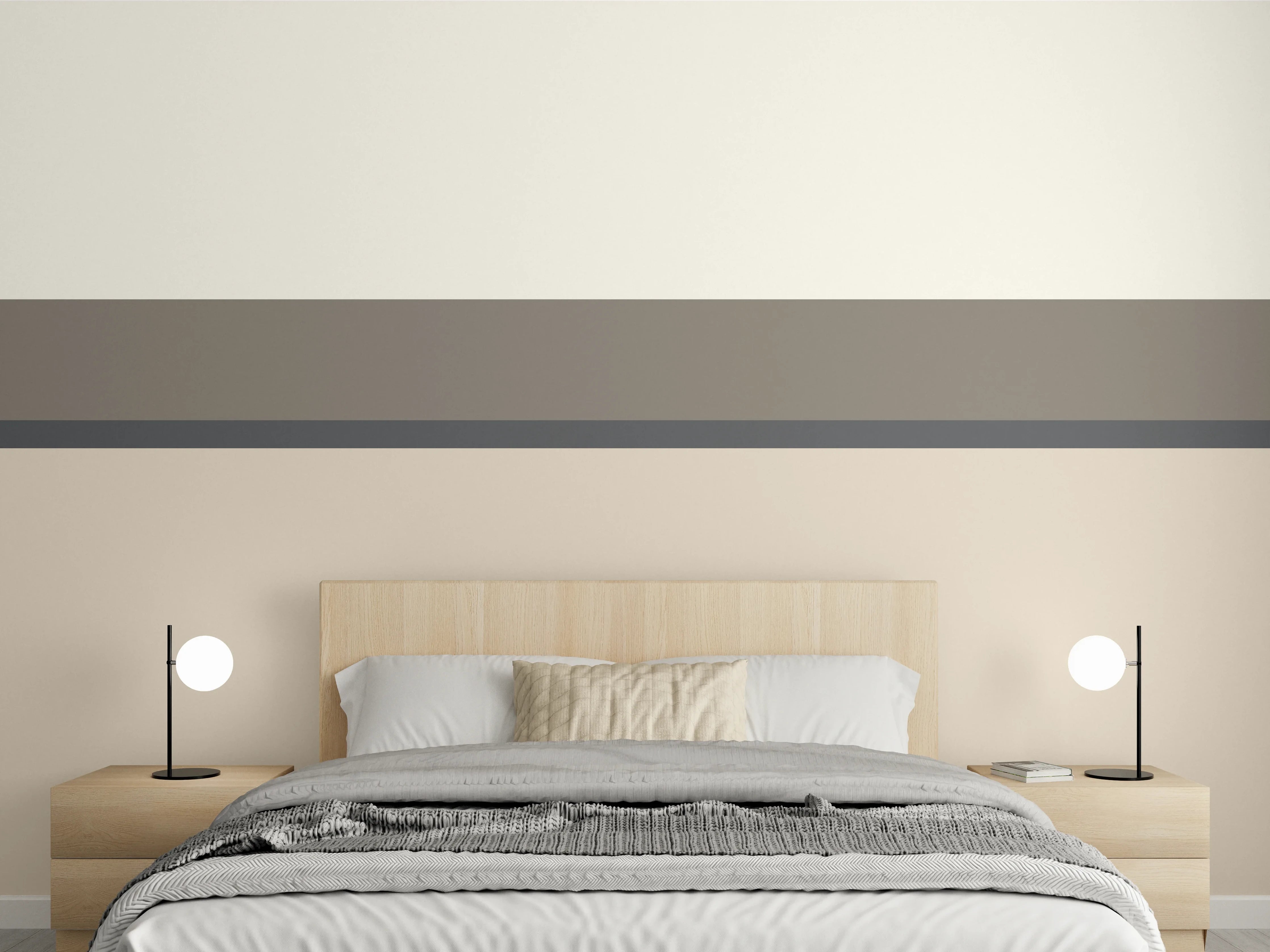 Wandverkleidung Schlafzimmer - Moderne Streifen Beige Grau Weiß