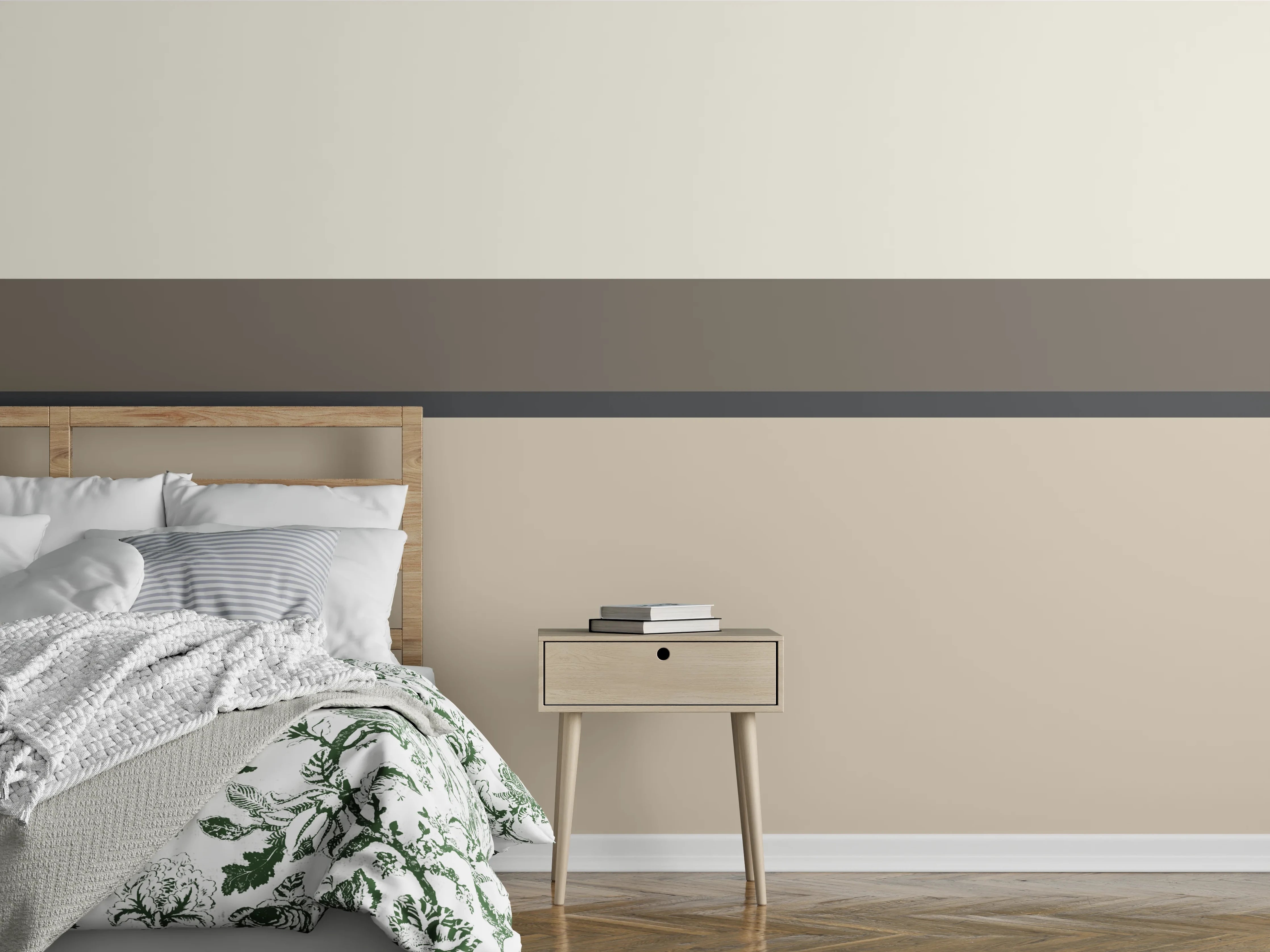 Wandverkleidung Schlafzimmer - Moderne Streifen Beige Grau Weiß