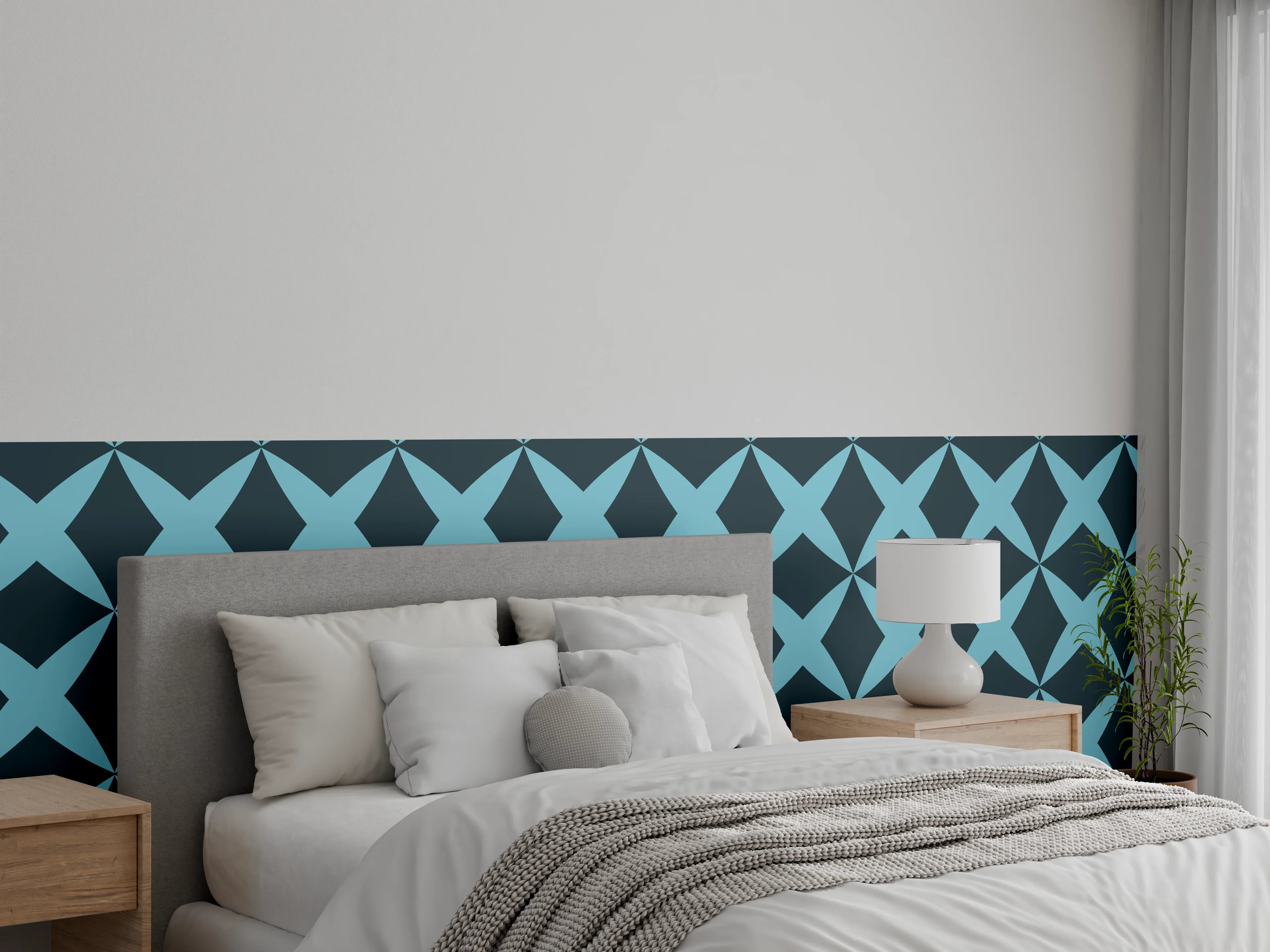 Wandverkleidung Schlafzimmer - Moderne Türkis-Graphik Muster