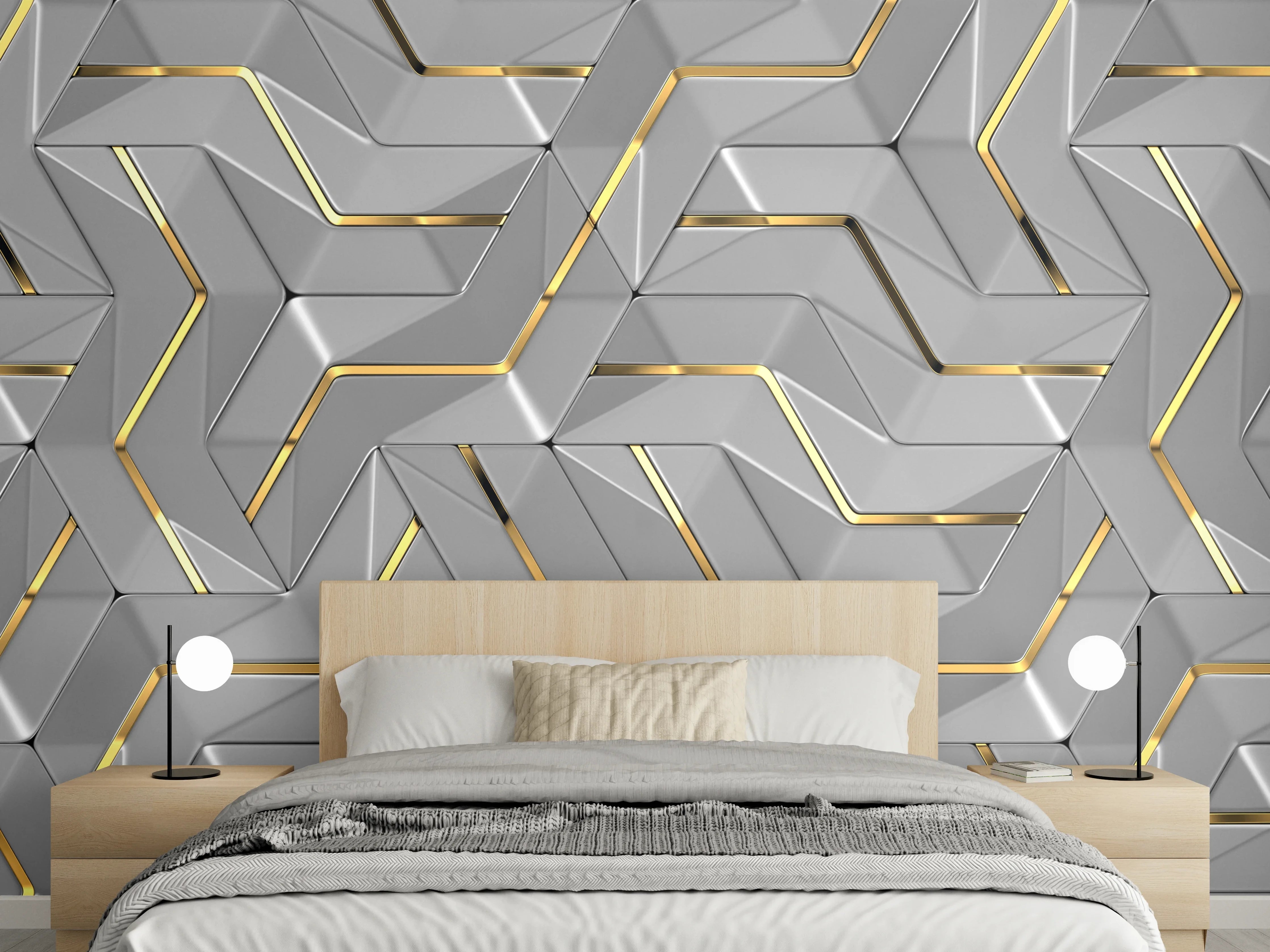 Wandverkleidung Schlafzimmer - Moderne Wandtextur - Gold Akzente
