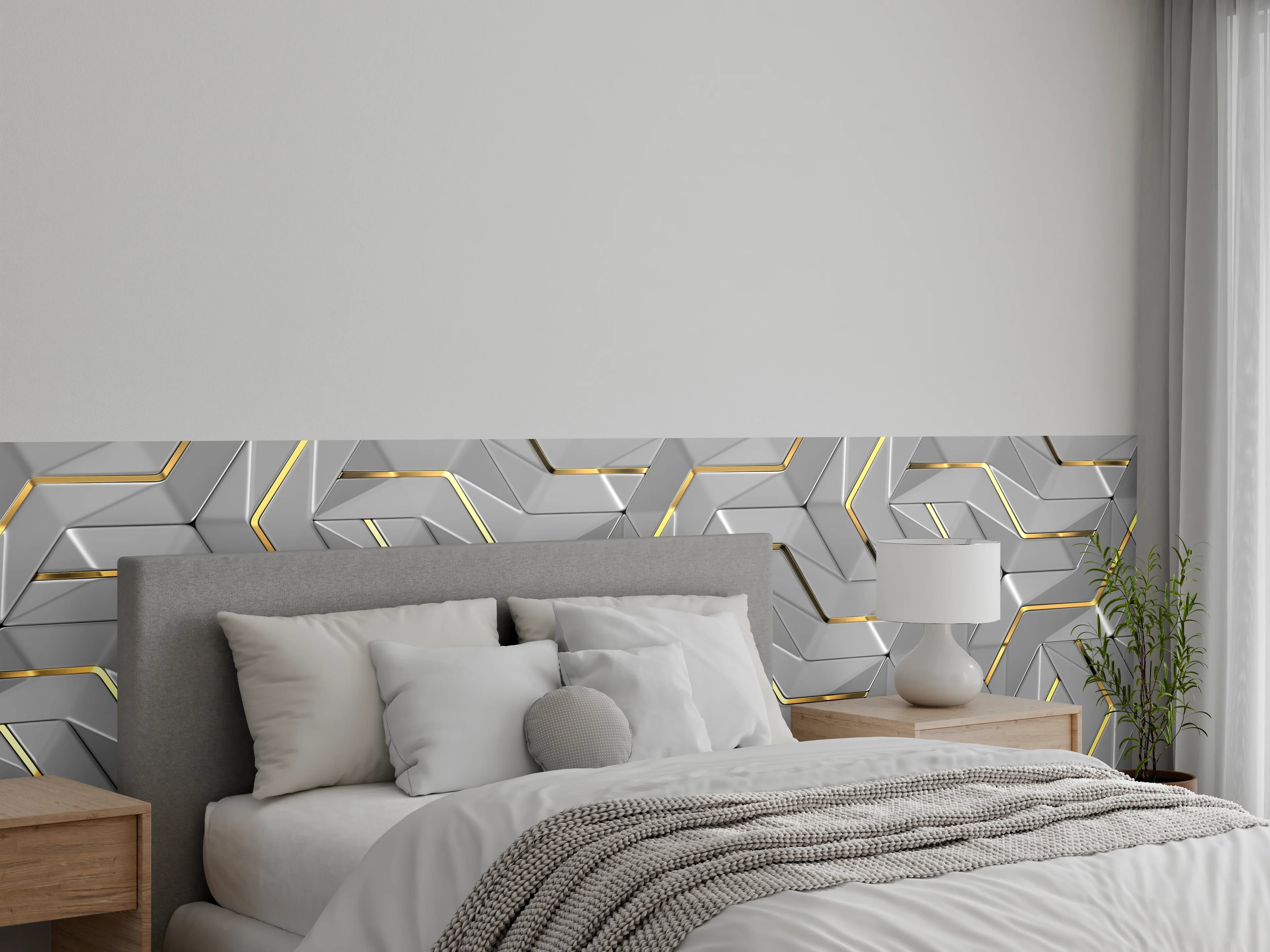 Wandverkleidung Schlafzimmer - Moderne Wandtextur - Gold Akzente