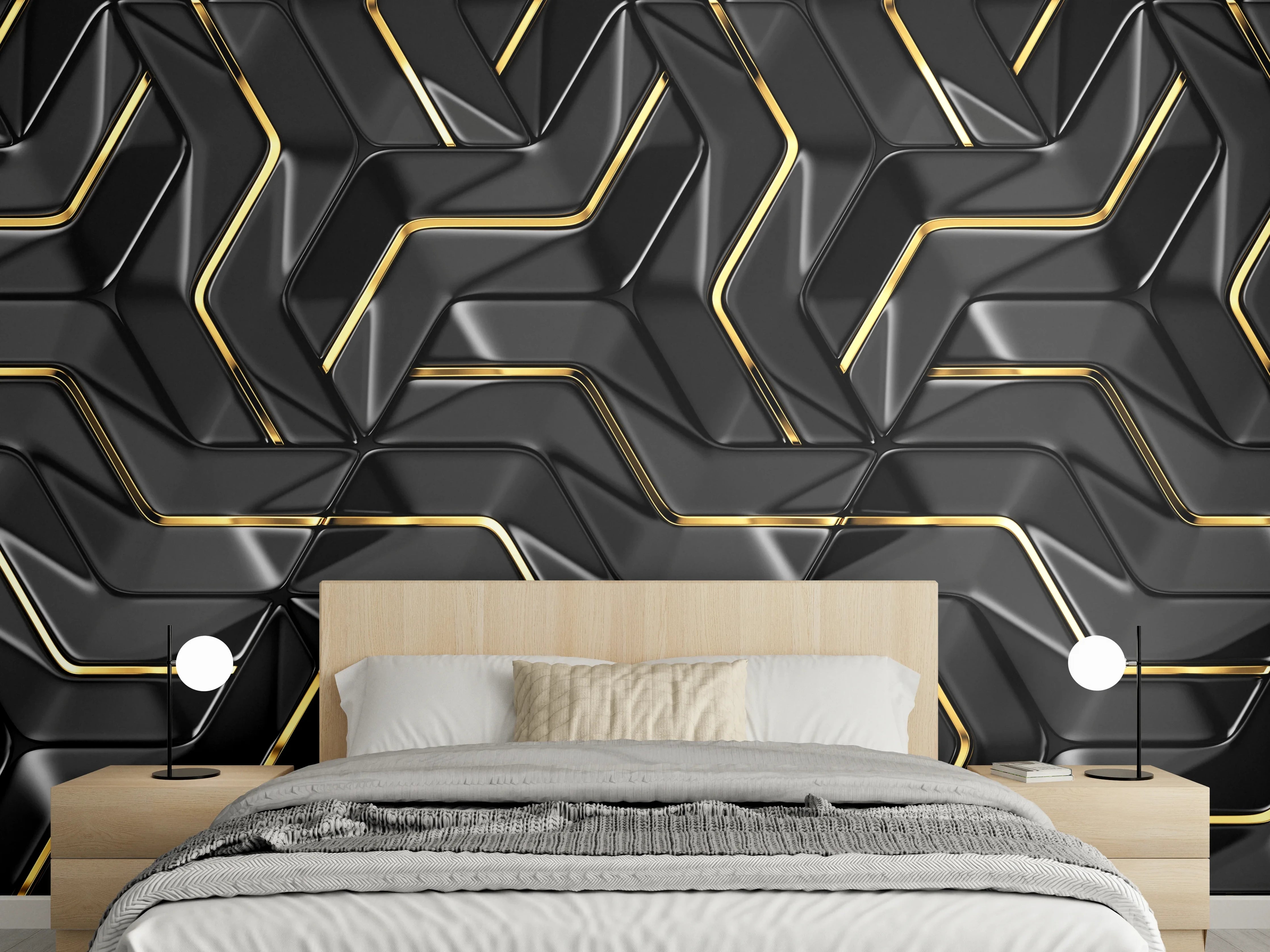 Wandverkleidung Schlafzimmer - Moderne Wandtextur - schwarz-gold