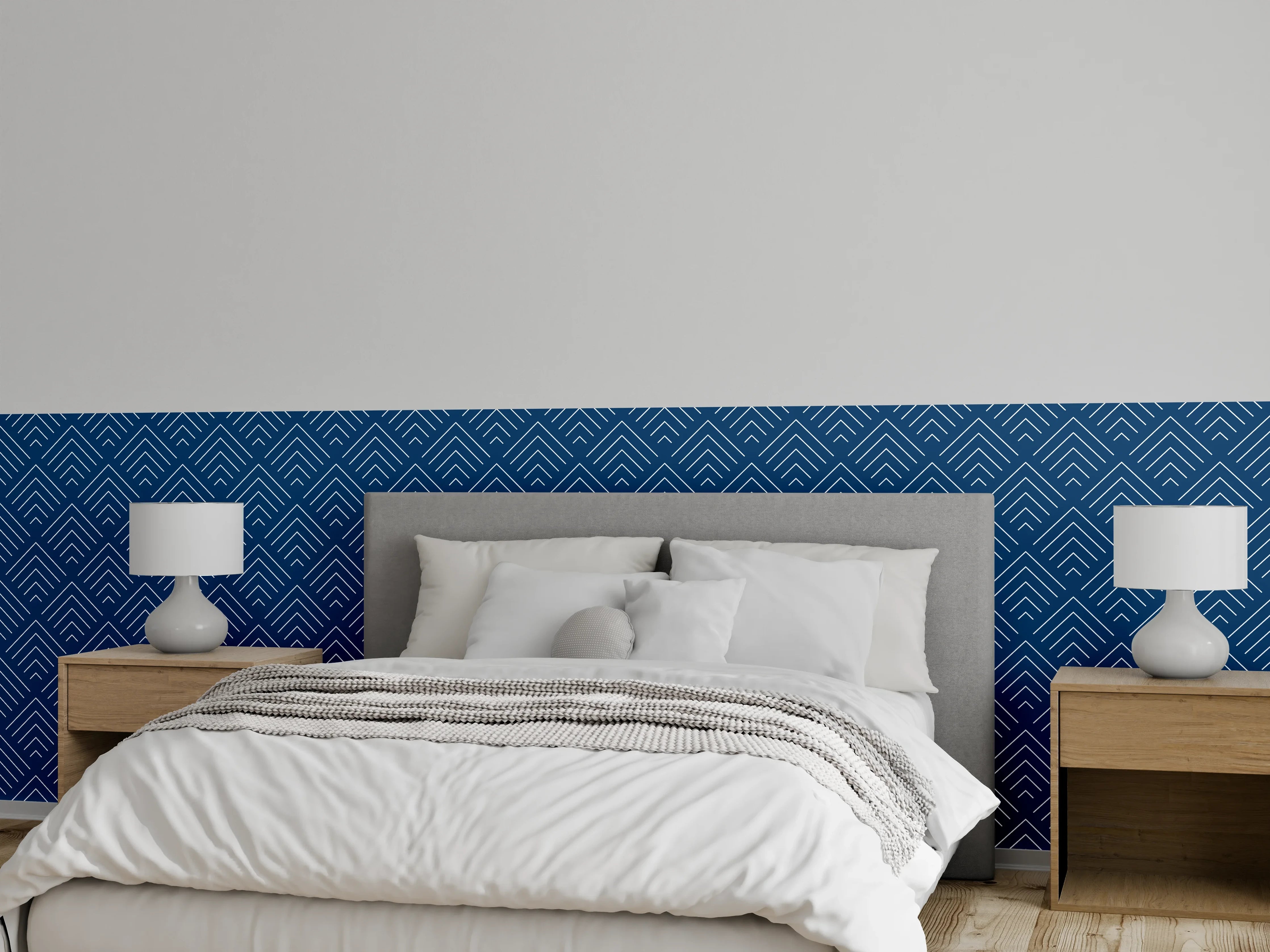 Wandverkleidung Schlafzimmer - Moderne blaue geometrische Wandgestaltung
