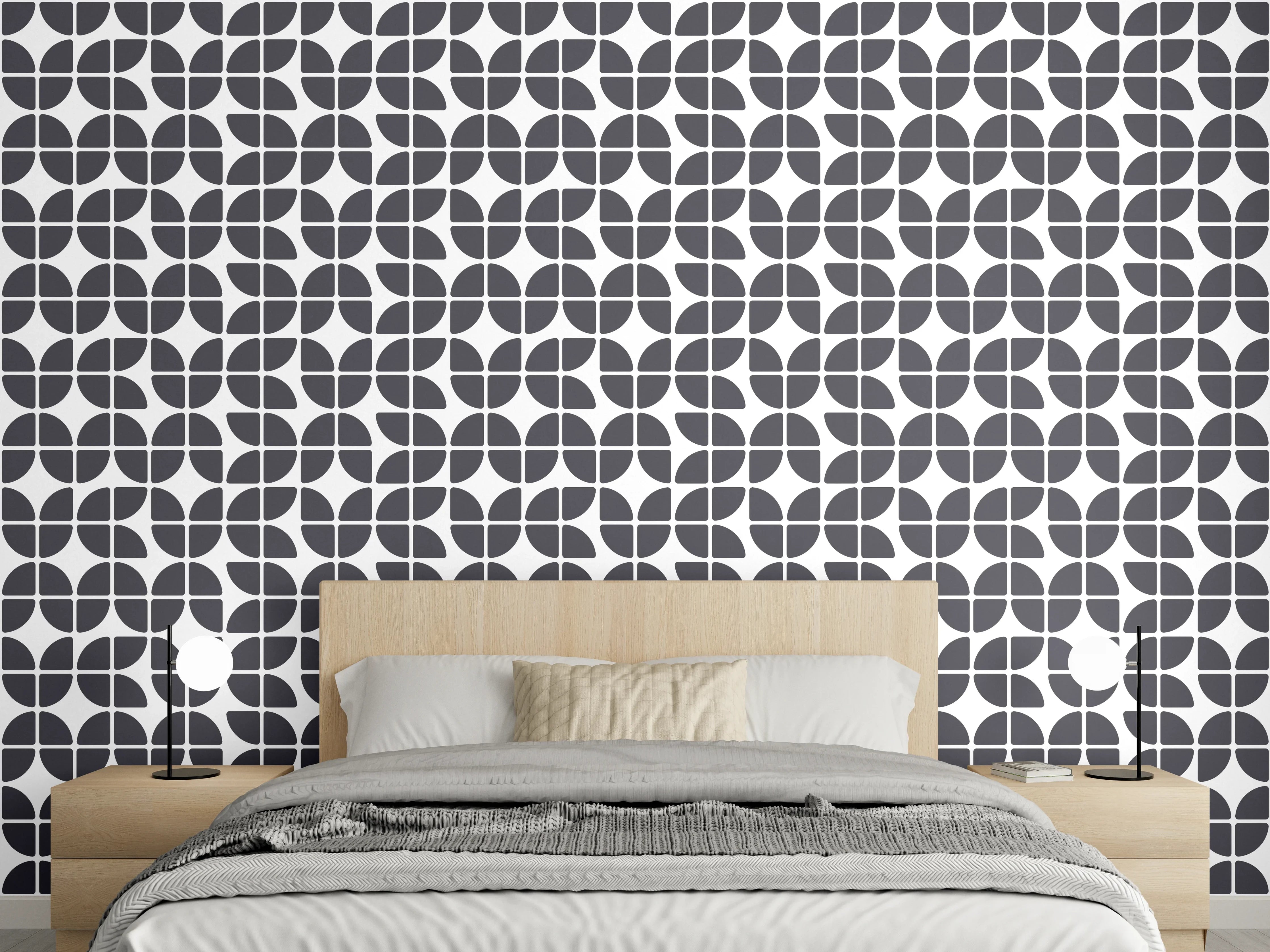 Wandverkleidung Schlafzimmer - Moderne geometrische Fliesenmuster in Schwarz-Weiß