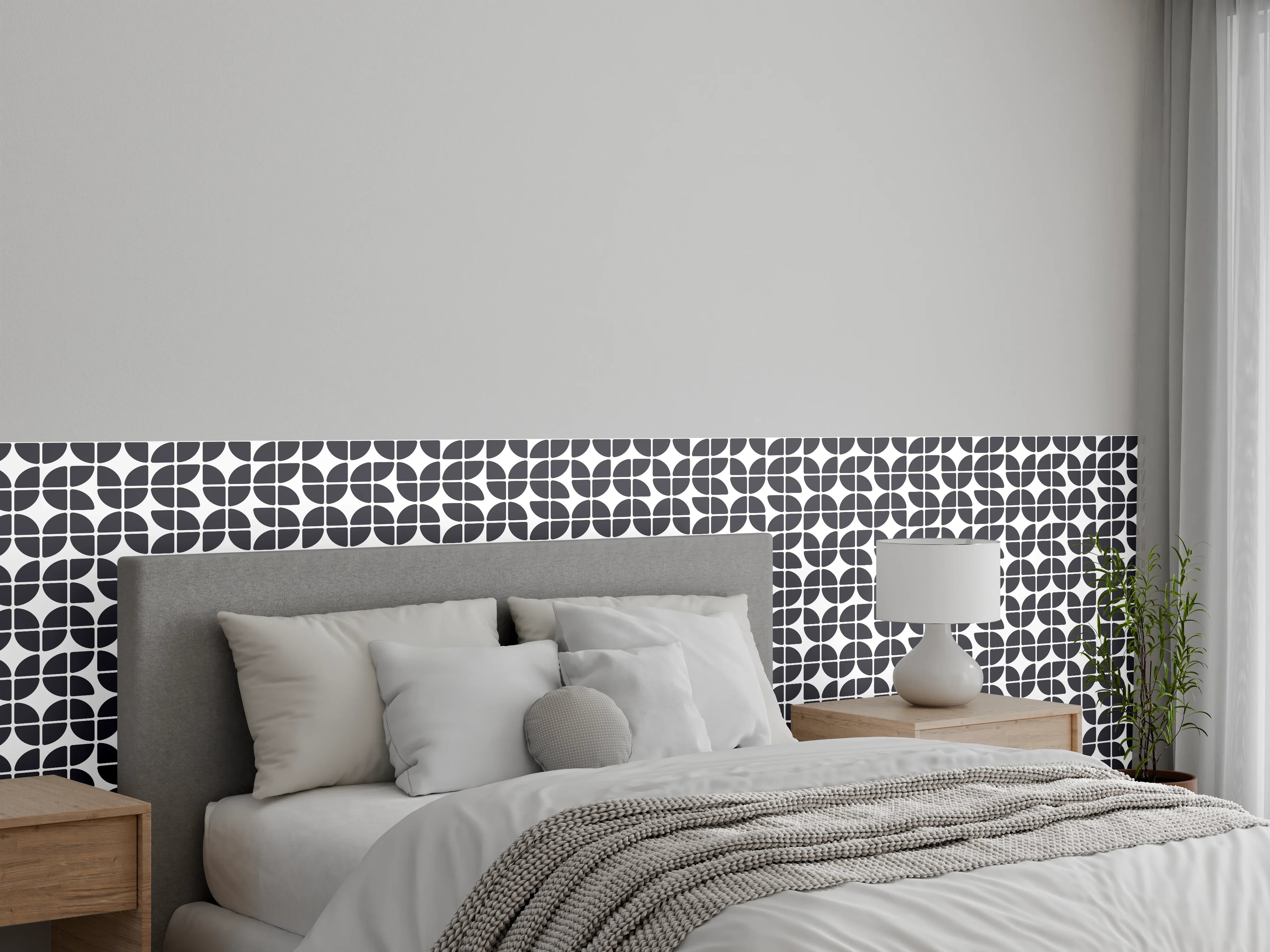 Wandverkleidung Schlafzimmer - Moderne geometrische Fliesenmuster in Schwarz-Weiß