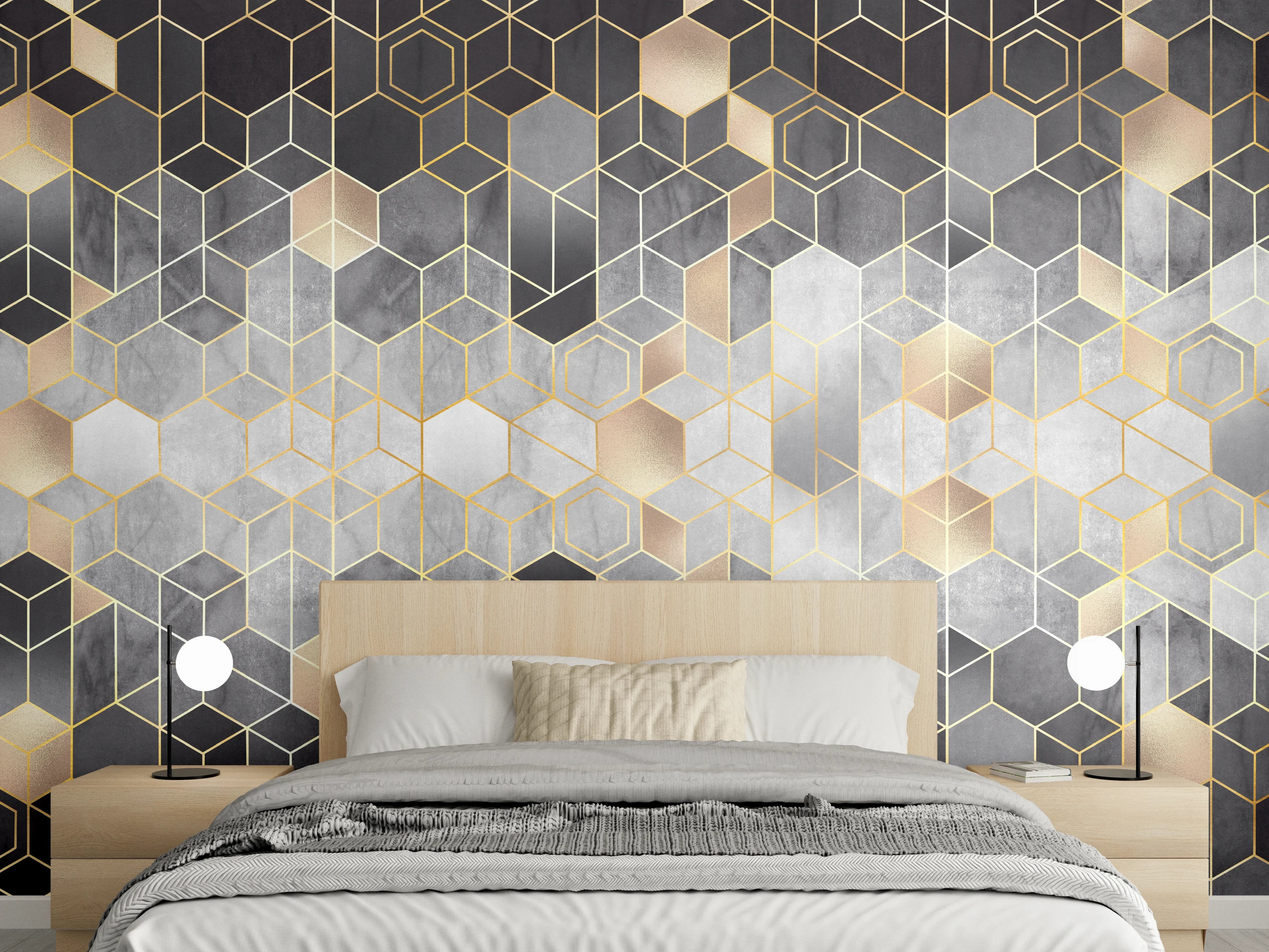 Wandverkleidung Schlafzimmer - Moderne geometrische Muster in Metallic-Tönen