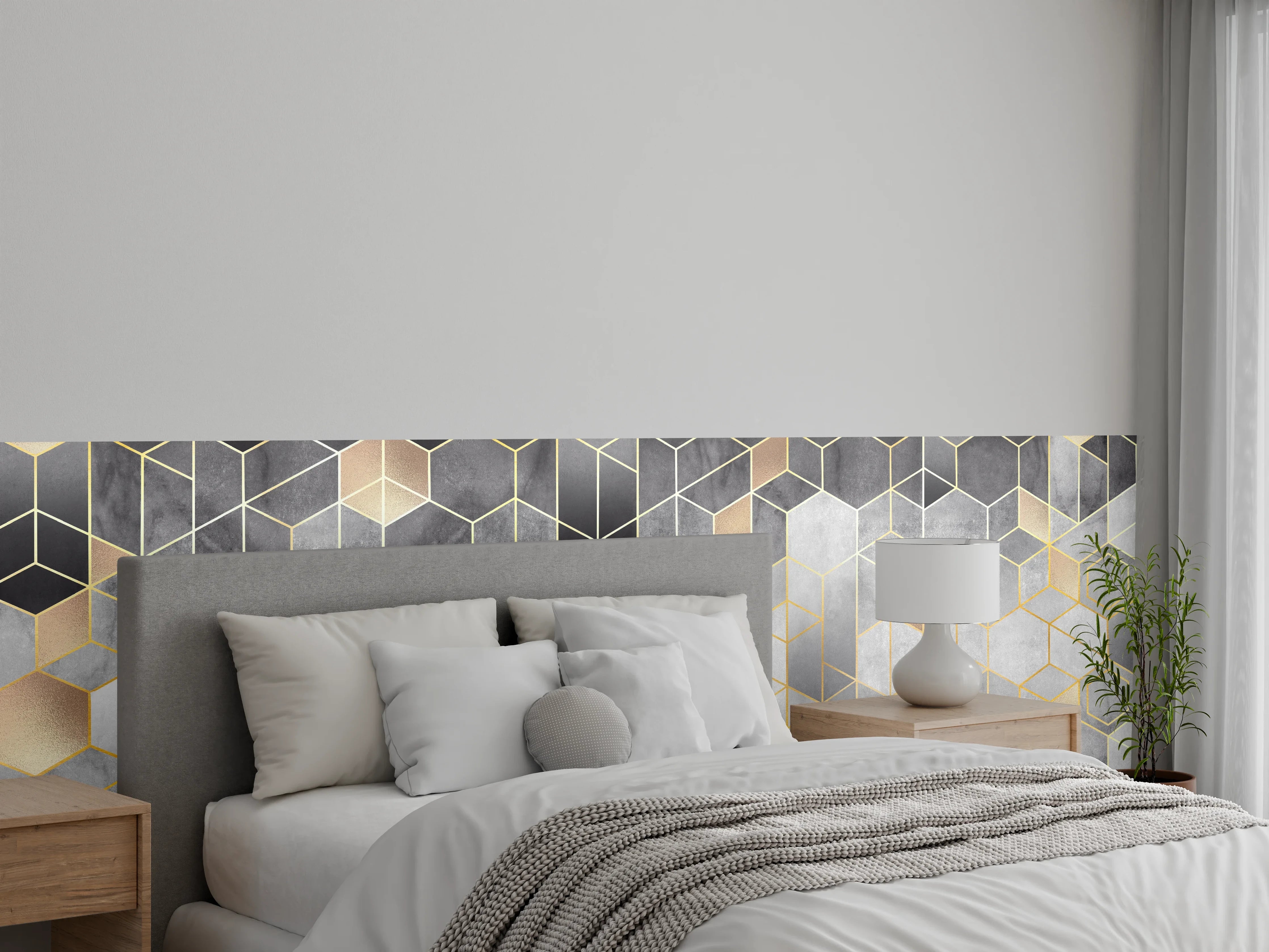 Wandverkleidung Schlafzimmer - Moderne geometrische Muster in Metallic-Tönen