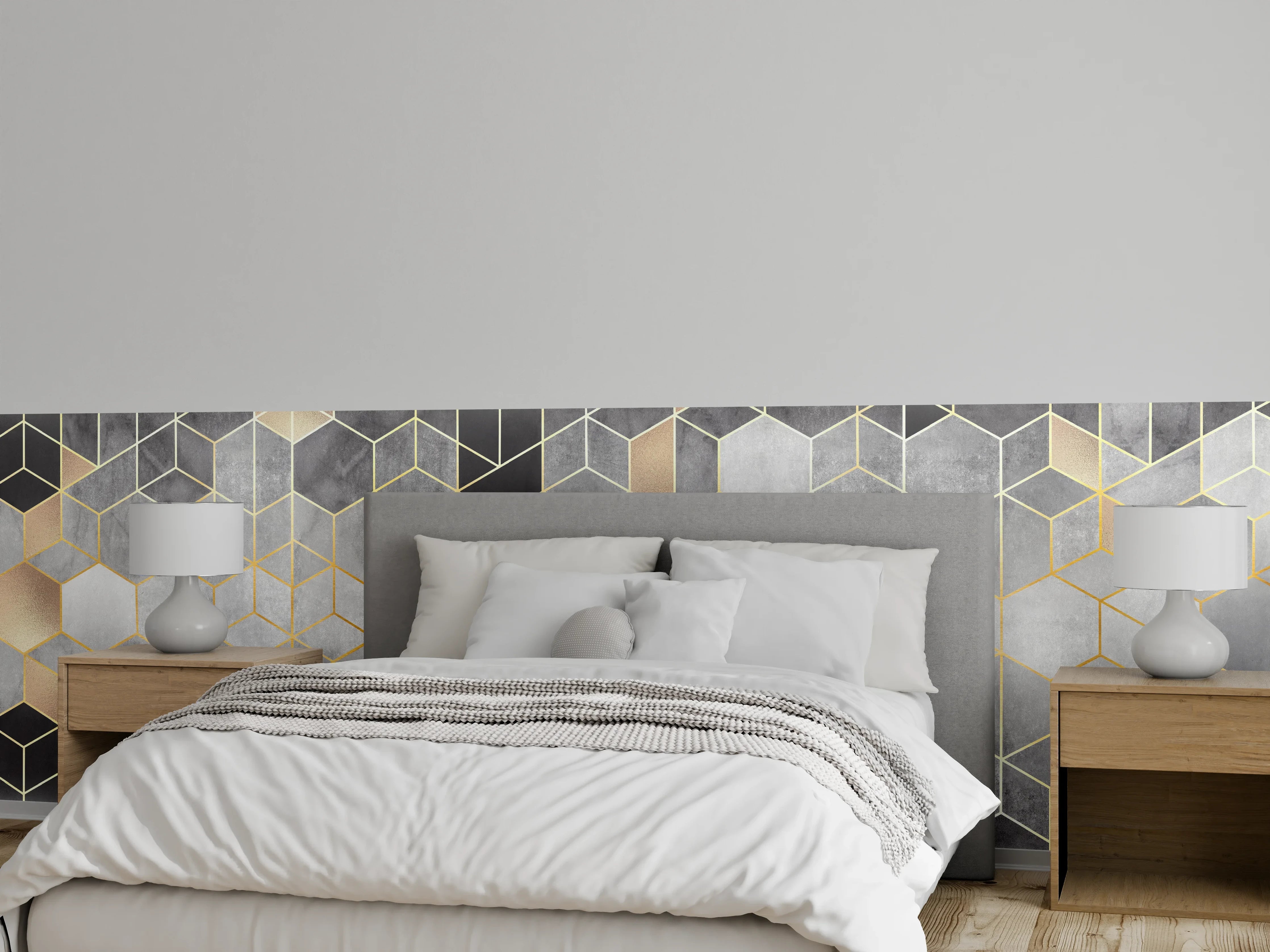 Wandverkleidung Schlafzimmer - Moderne geometrische Muster in Metallic-Tönen