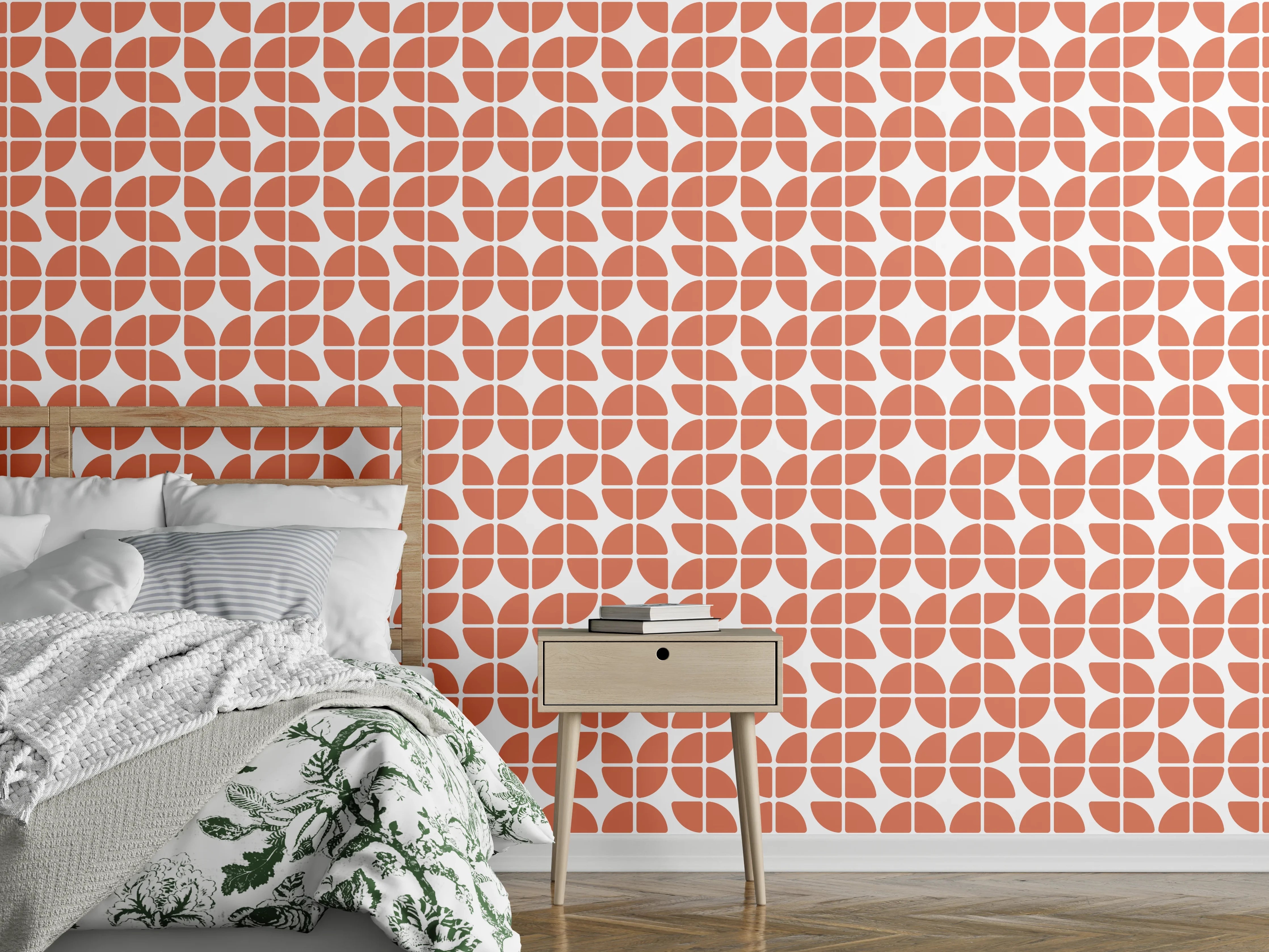 Wandverkleidung Schlafzimmer - Moderne geometrische Muster in warmen Terrakottatönen