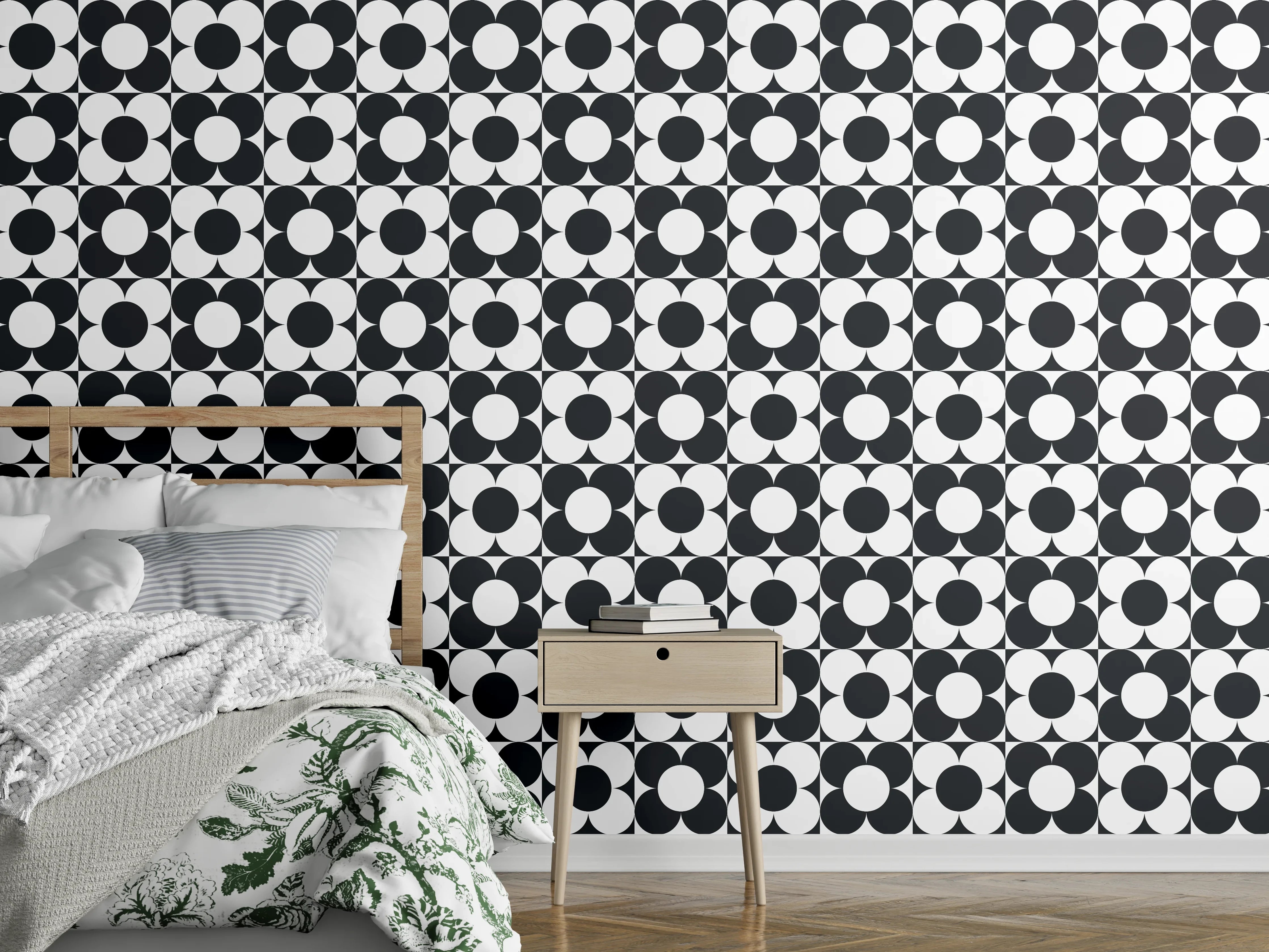 Wandverkleidung Schlafzimmer - Moderne geometrische Schwarz-Weiß Dekoration