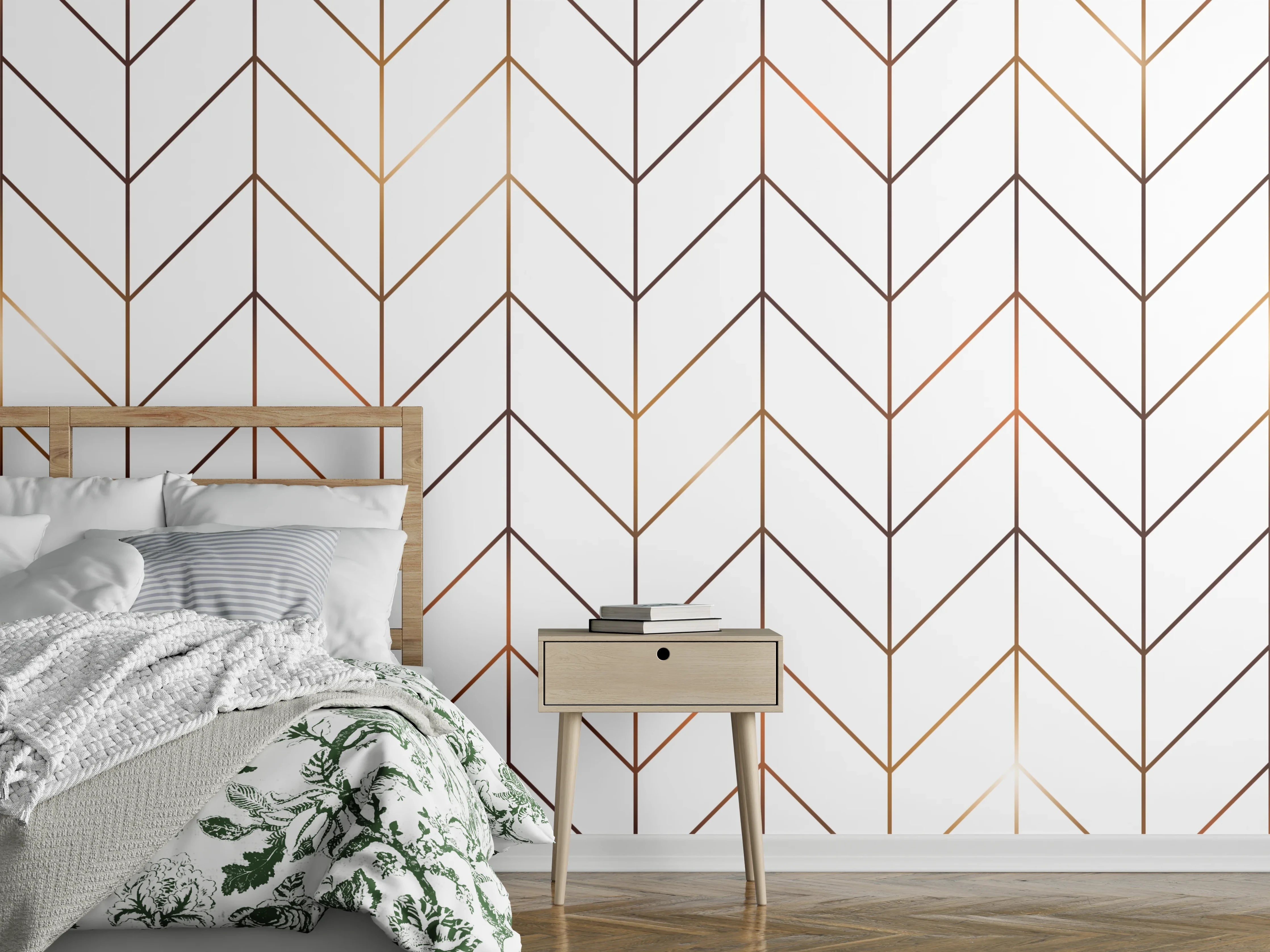 Wandverkleidung Schlafzimmer - Moderne geometrische Wandgestaltung with warmen Tönen