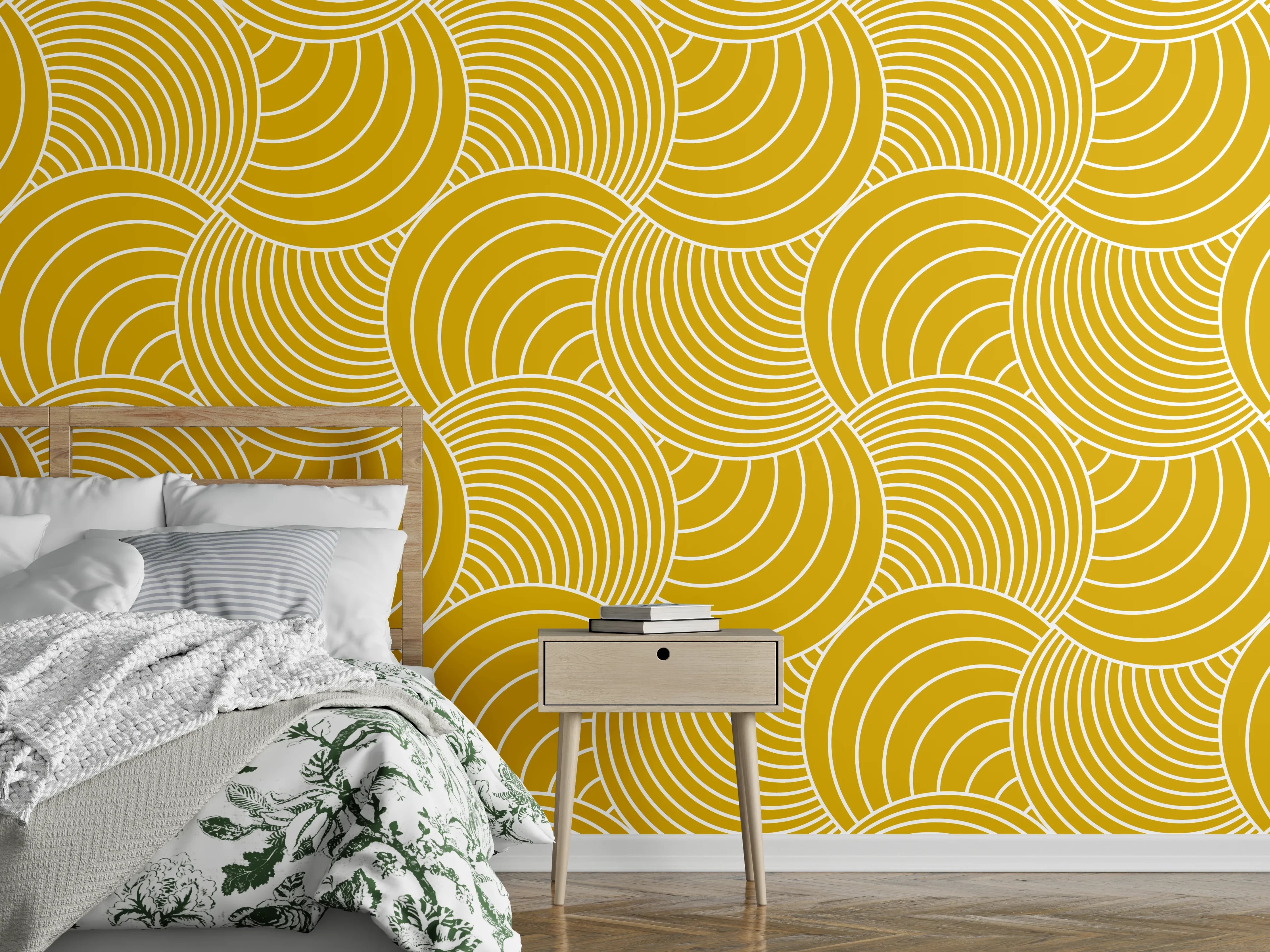 Wandverkleidung Schlafzimmer - Moderne goldene Geometrie-Wandgestaltung