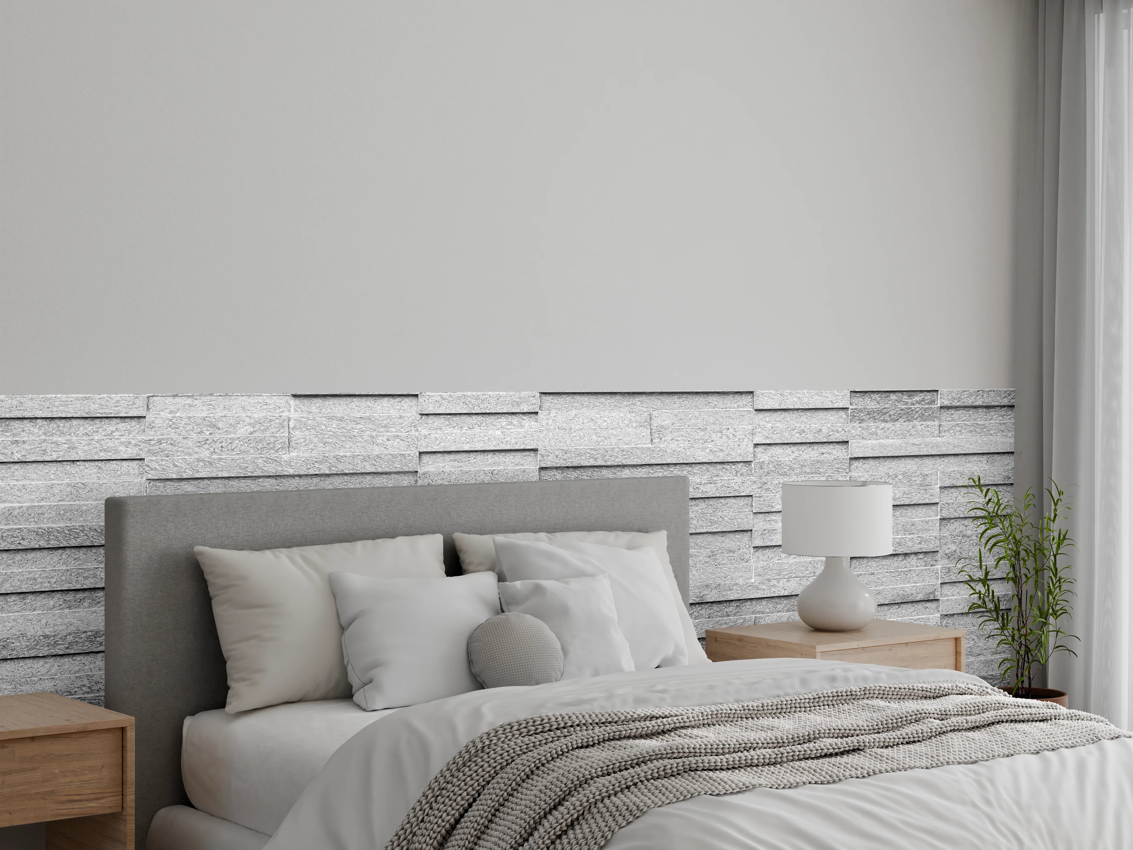 Wandverkleidung Schlafzimmer - Moderne graue Steinschnittwand