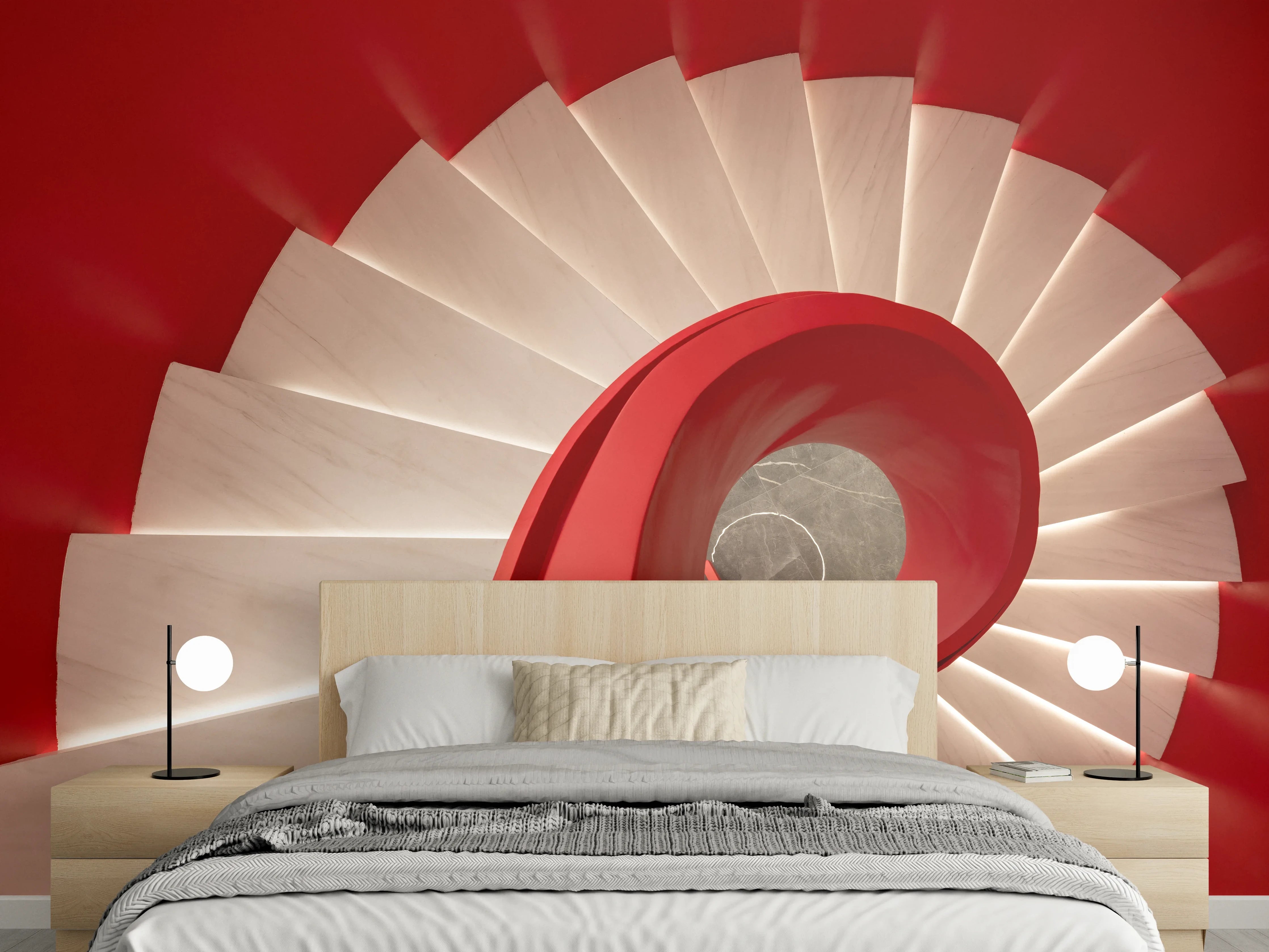 Wandverkleidung Schlafzimmer - Moderne rote Wendeltreppe Design
