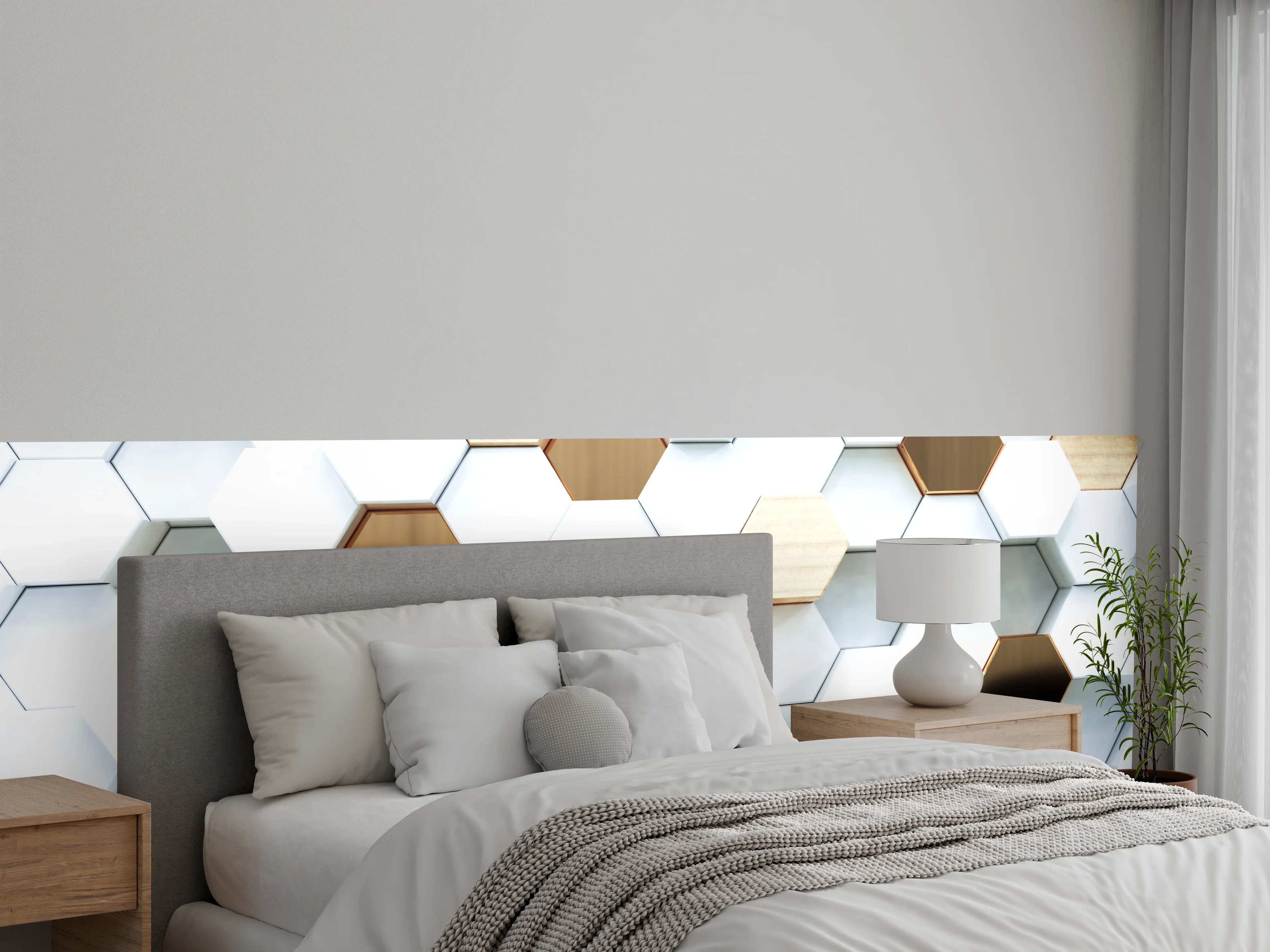 Wandverkleidung Schlafzimmer - Moderne, elegante Wandgestaltung mit Hexagon-Design