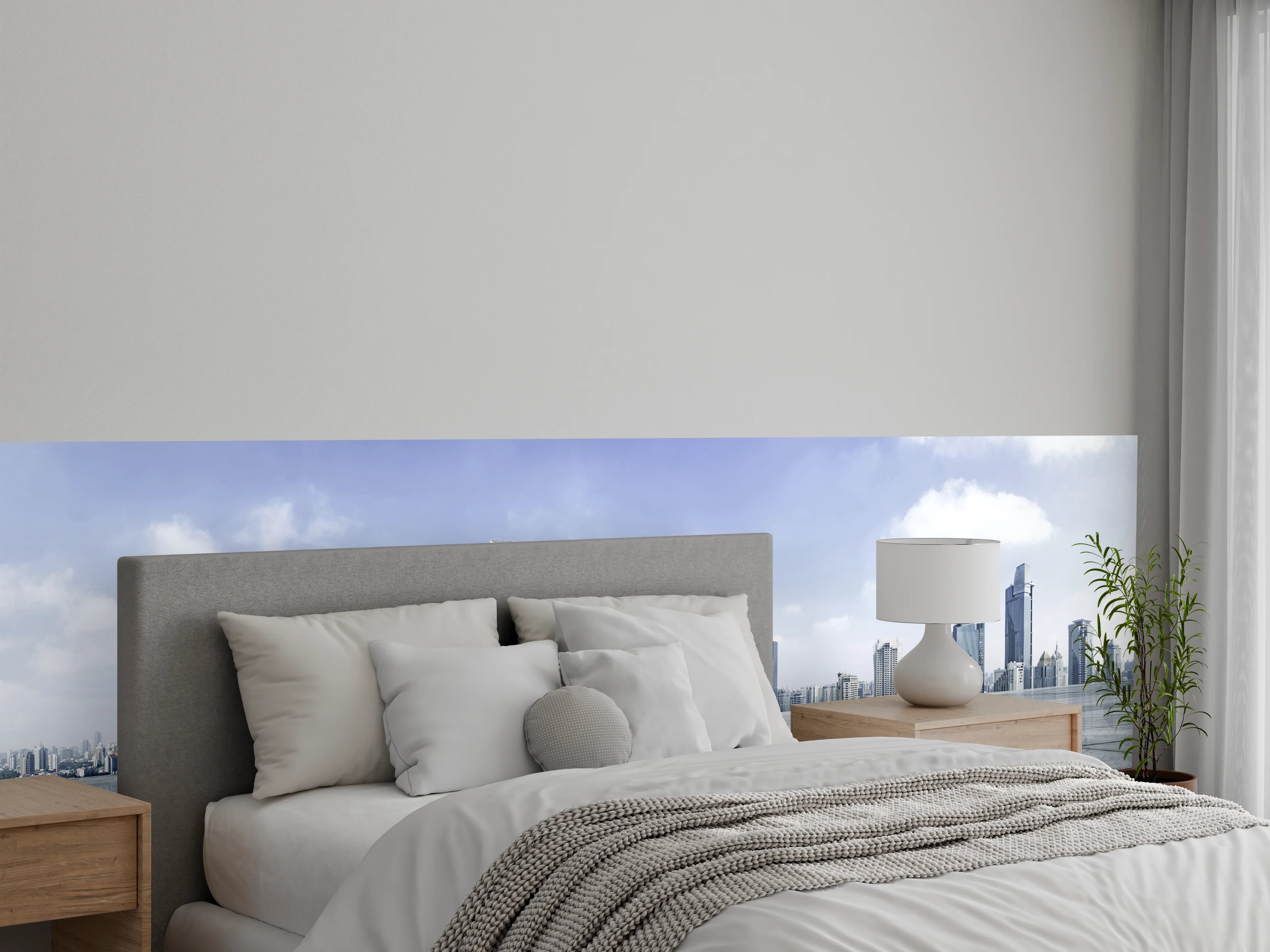 Wandverkleidung Schlafzimmer - Moderner Skyline und Gebäuden