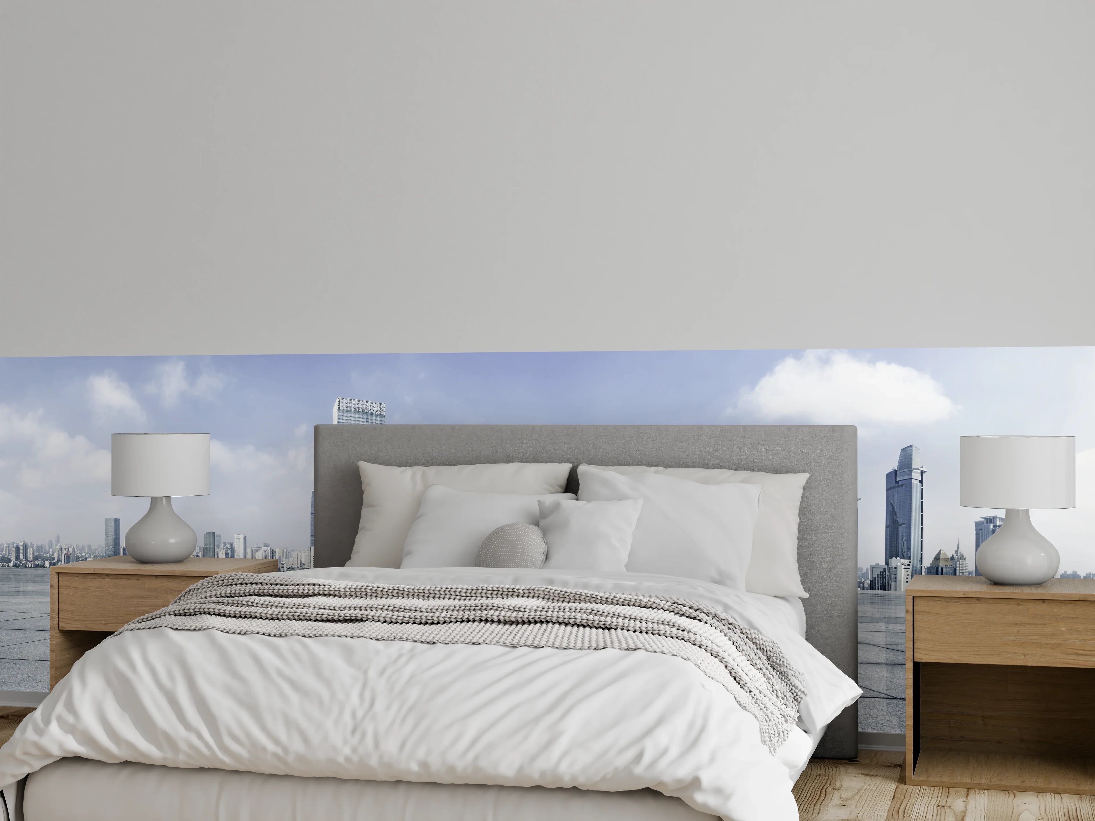 Wandverkleidung Schlafzimmer - Moderner Skyline und Gebäuden