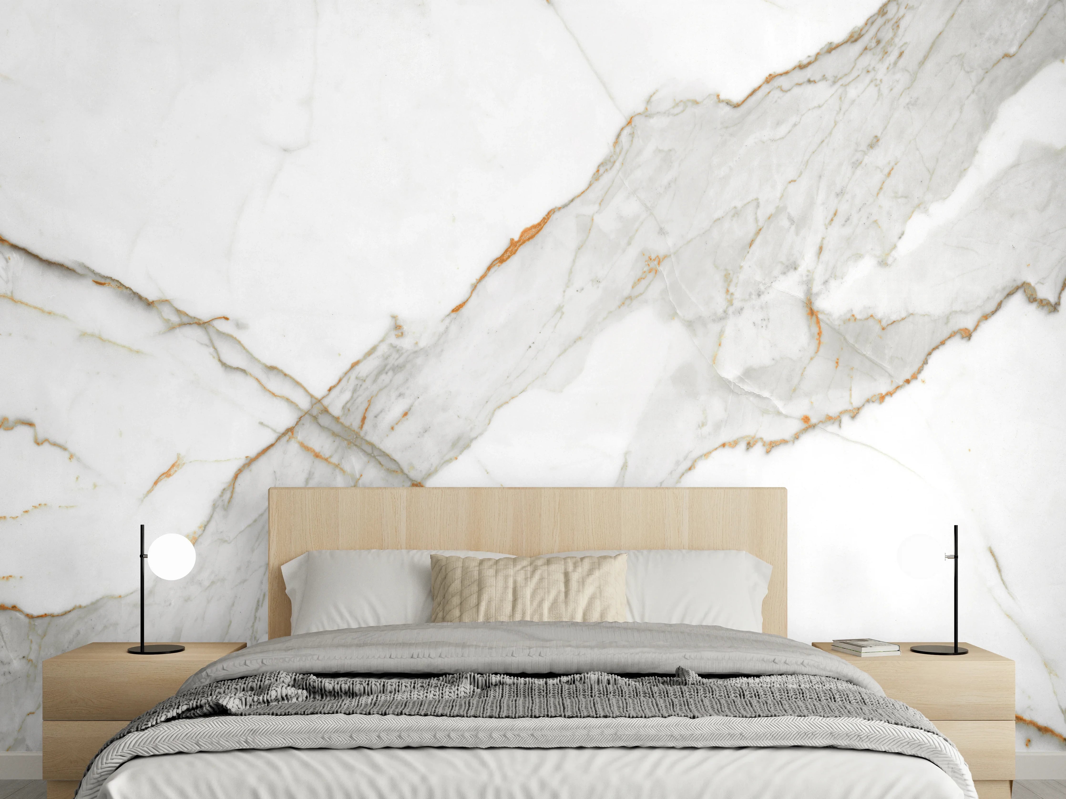 Wandverkleidung Schlafzimmer - Moderner Weiß-Grauer Marmor